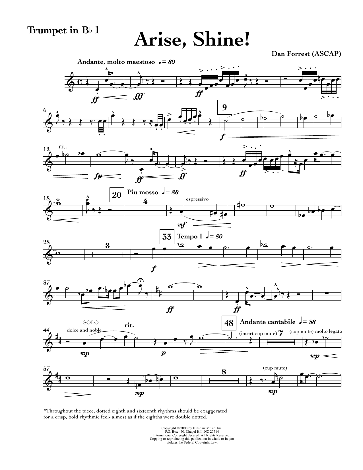 Arise, Shine - Bb Trumpet 1: Choral Instrumental Pak