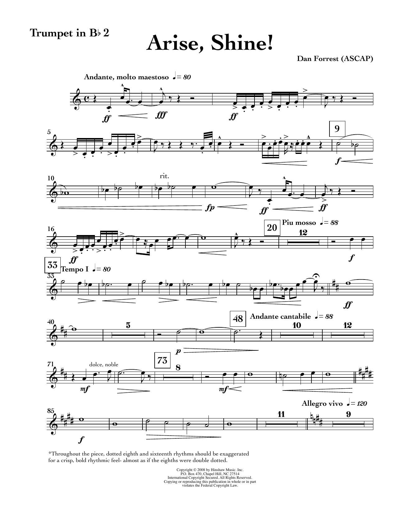 Arise, Shine - Bb Trumpet 2: Choral Instrumental Pak