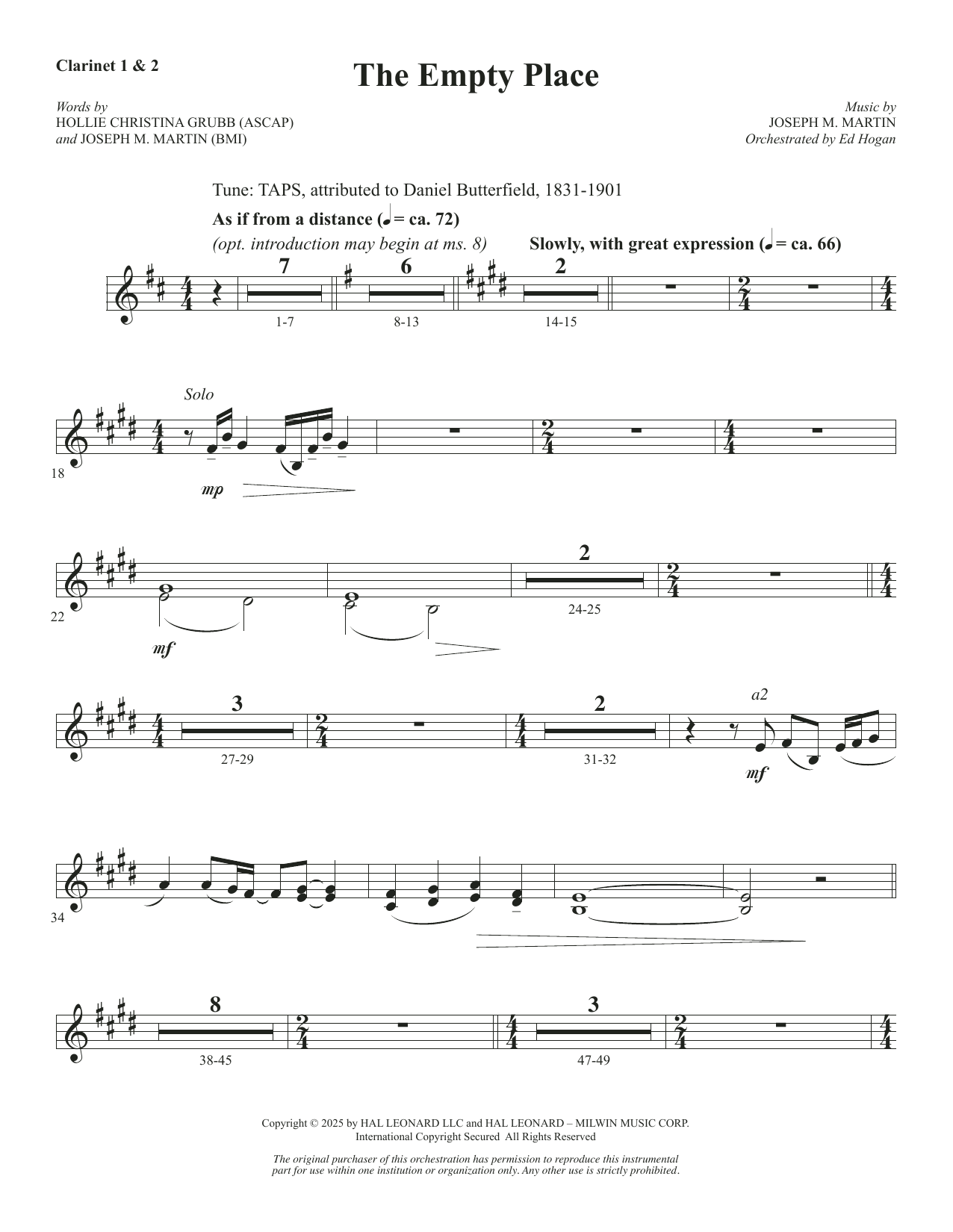 The Empty Place - Clarinet 1 & 2