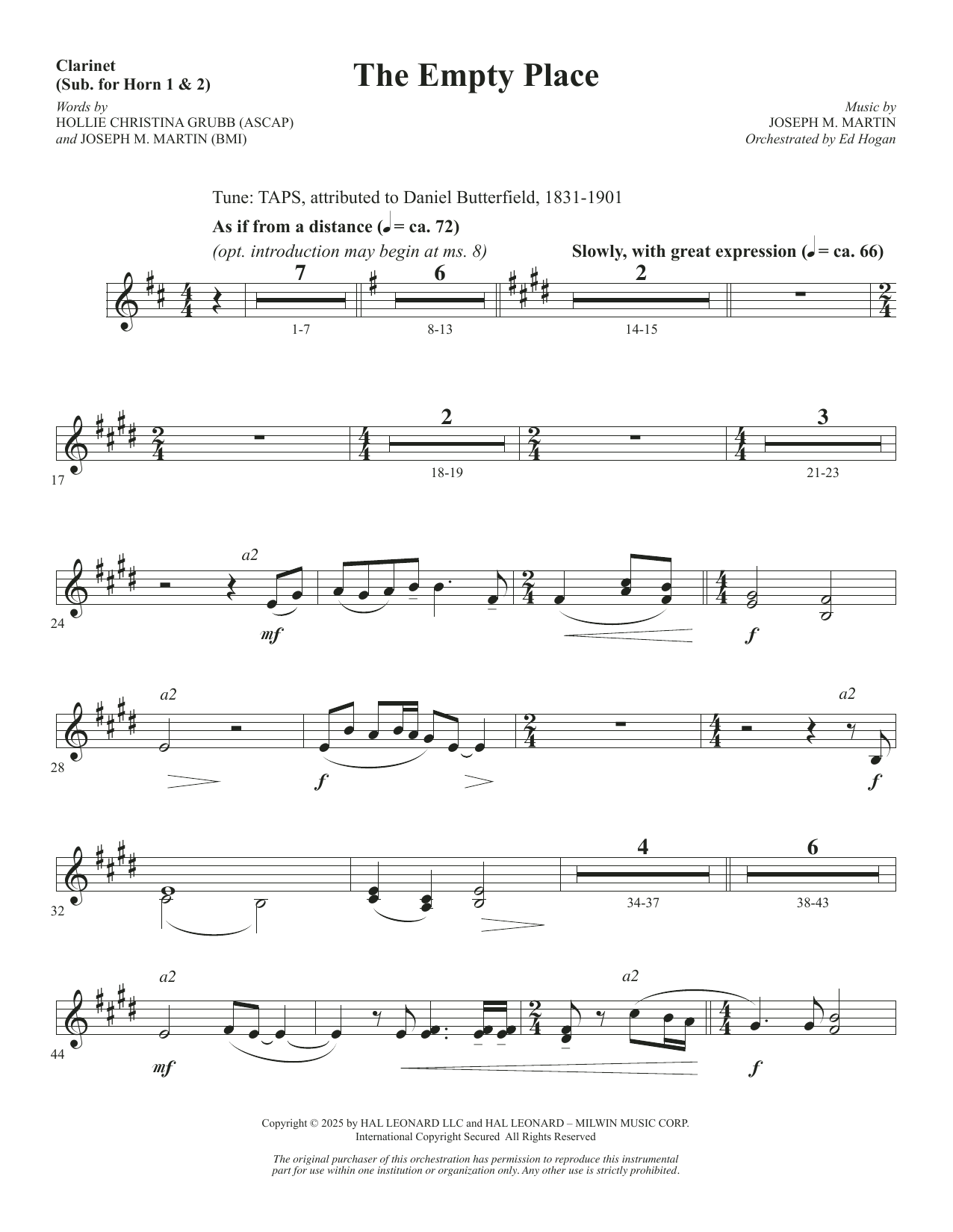 The Empty Place - Clarinet (sub. Horn 1-2)