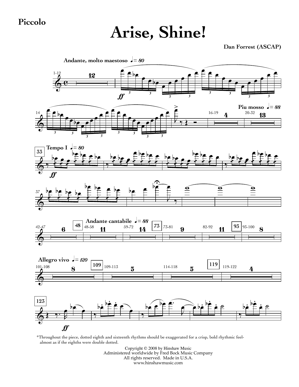 Arise, Shine - Piccolo: Choral Instrumental Pak