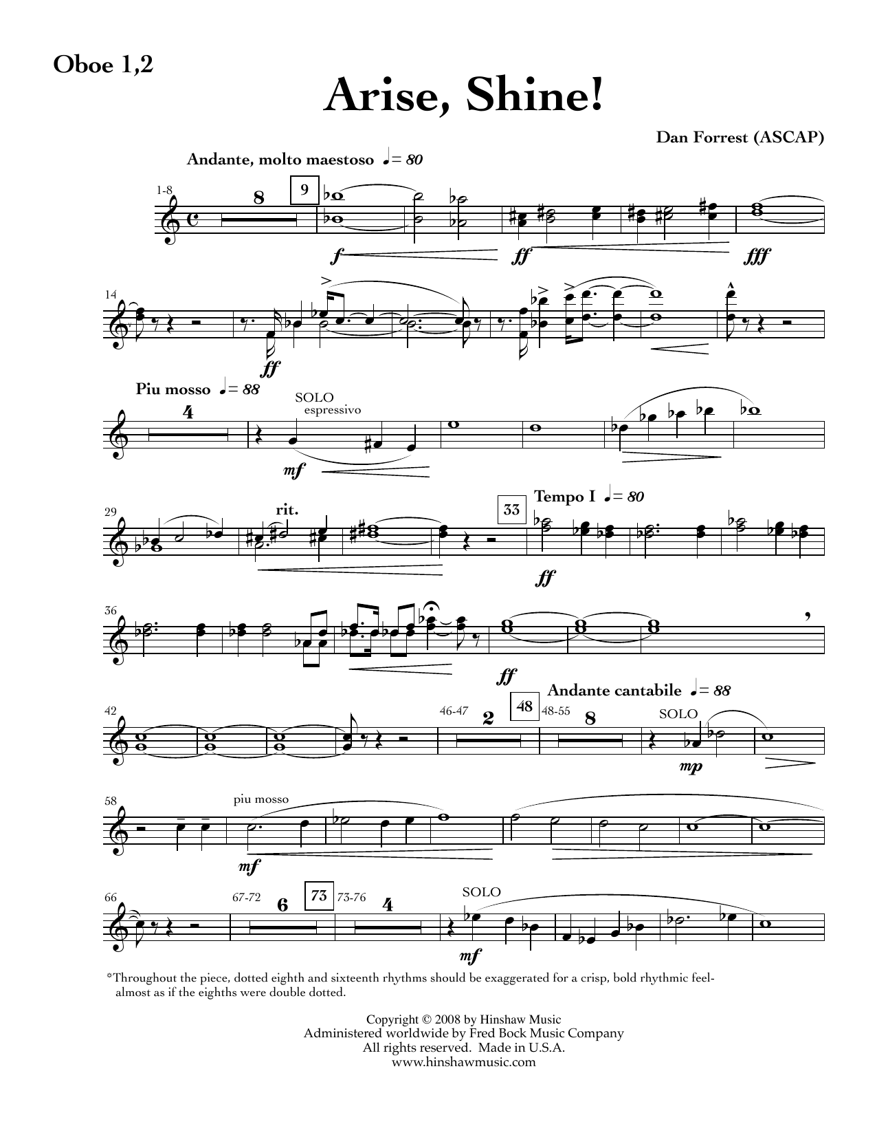 Arise, Shine - Oboe 1 2: Choral Instrumental Pak