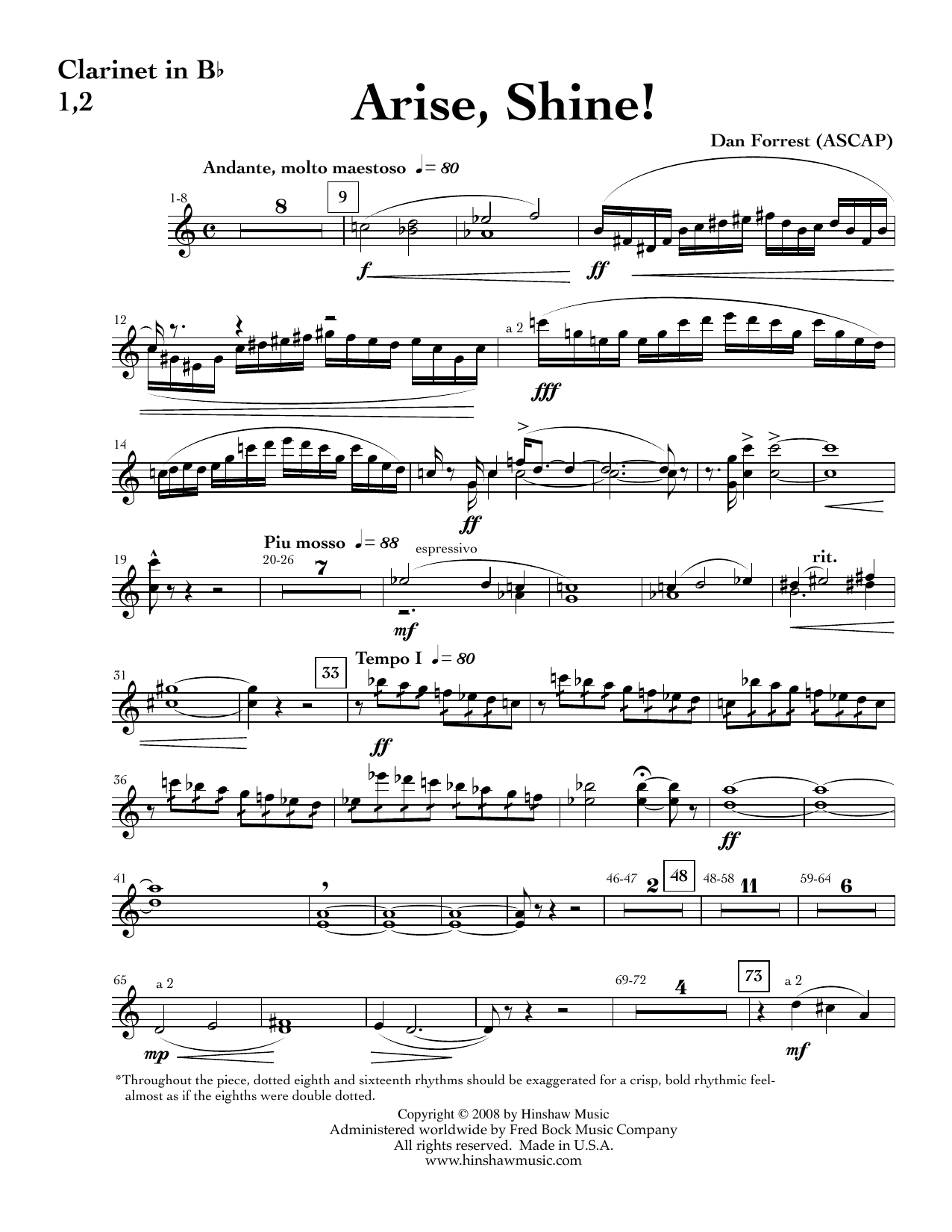 Arise, Shine - Bb Clarinet 1,2: Choral Instrumental Pak