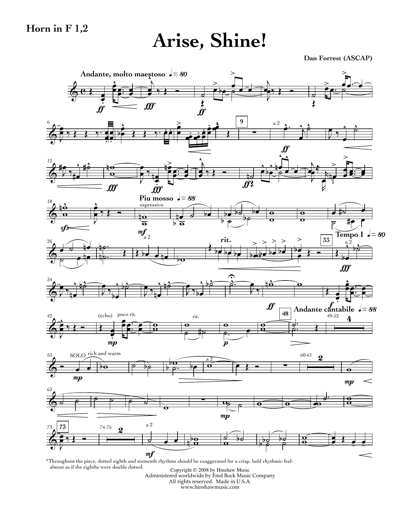 Arise, Shine - F Horn 1,2: Choral Instrumental Pak
