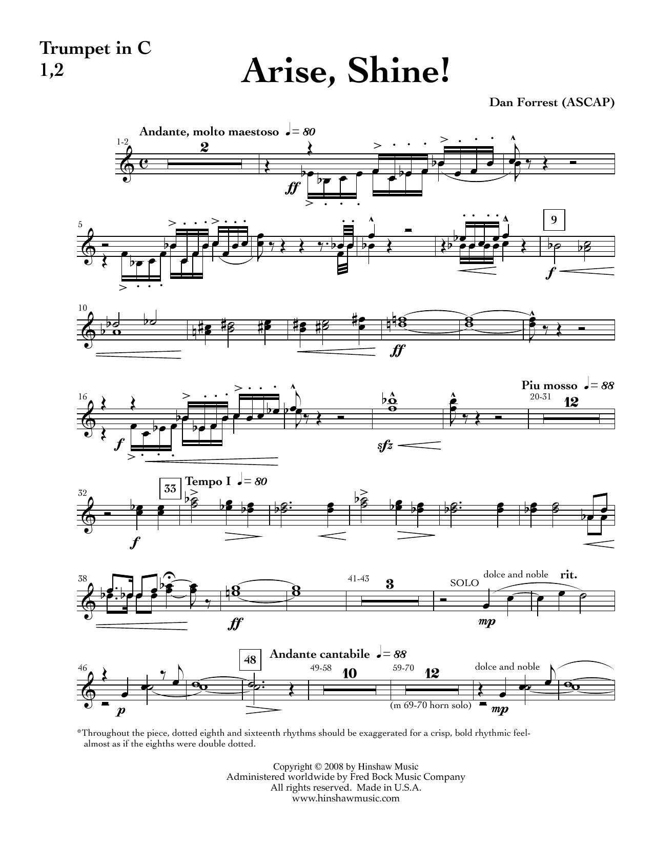 Arise, Shine - Trumpet 1, 2 in C: Choral Instrumental Pak