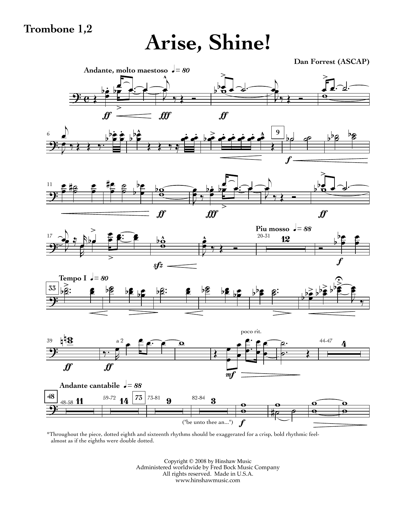 Arise, Shine - Trombone 1 2: Choral Instrumental Pak