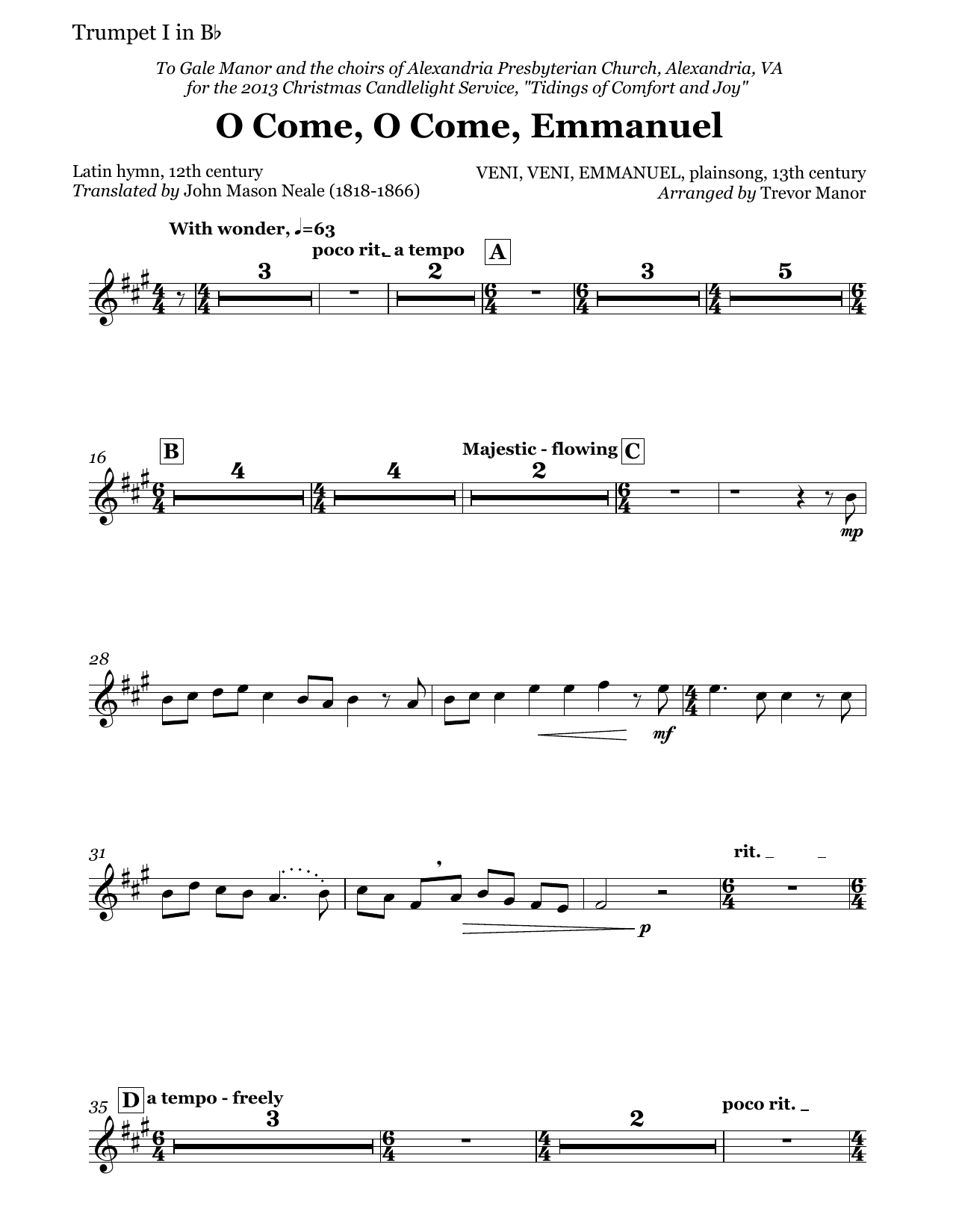 O Come, O Come, Emmanuel - Trumpet 1 in Bb: Choral Instrumental Pak