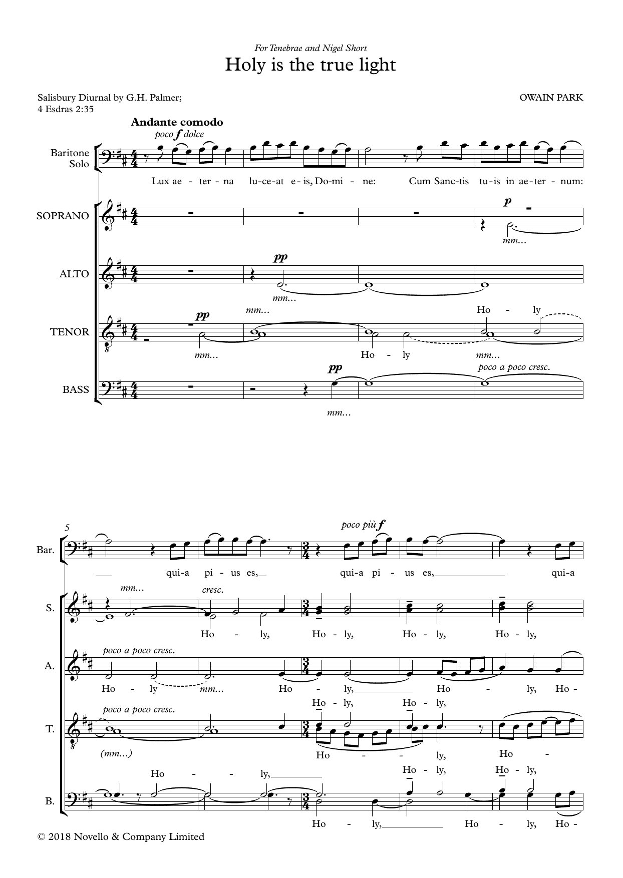 Holy is the true light: SATB Choral Octavo