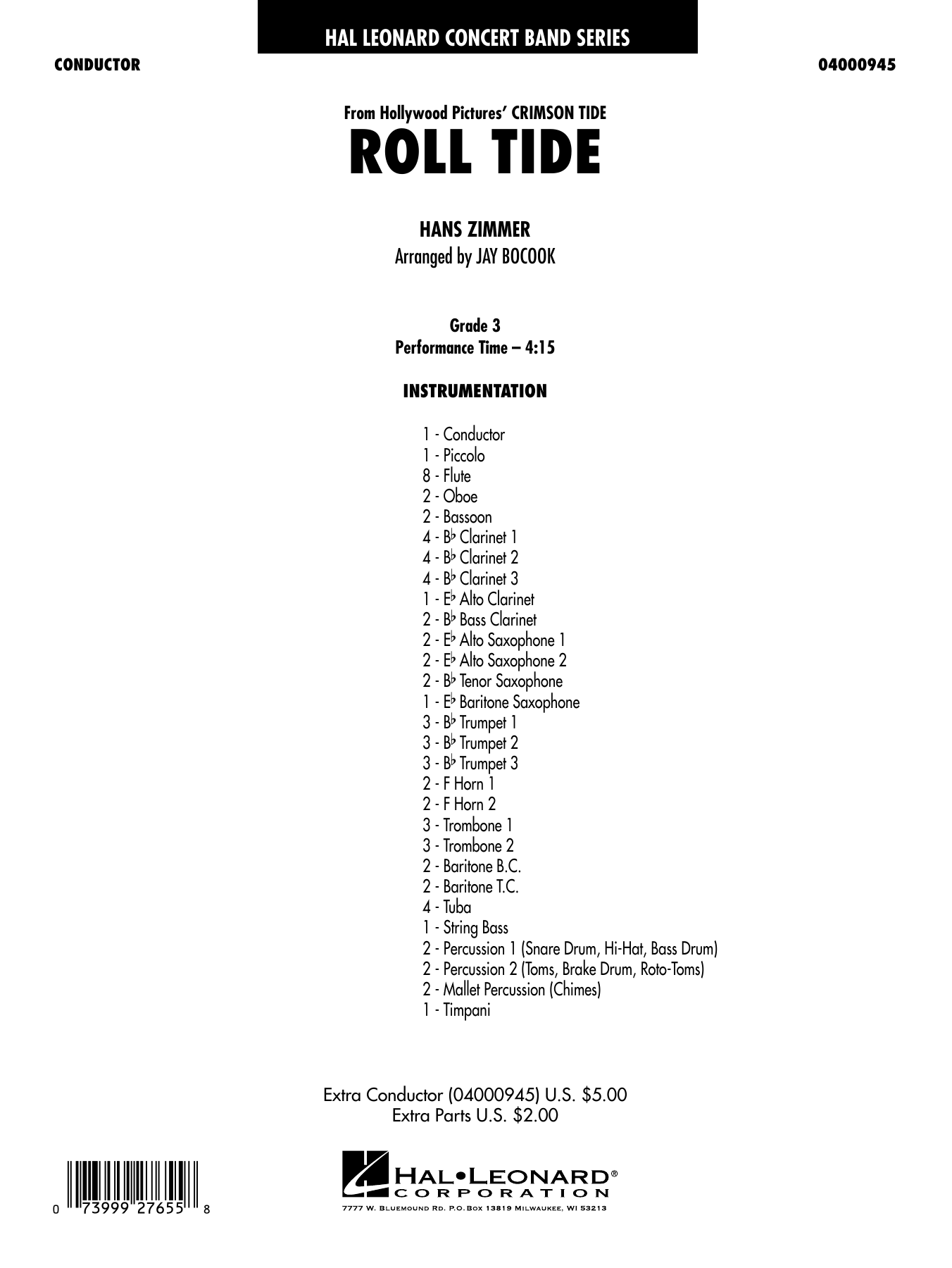 Roll Tide (from Crimson Tide) (arr. Jay Bocook) - Conductor Score (Full Score)