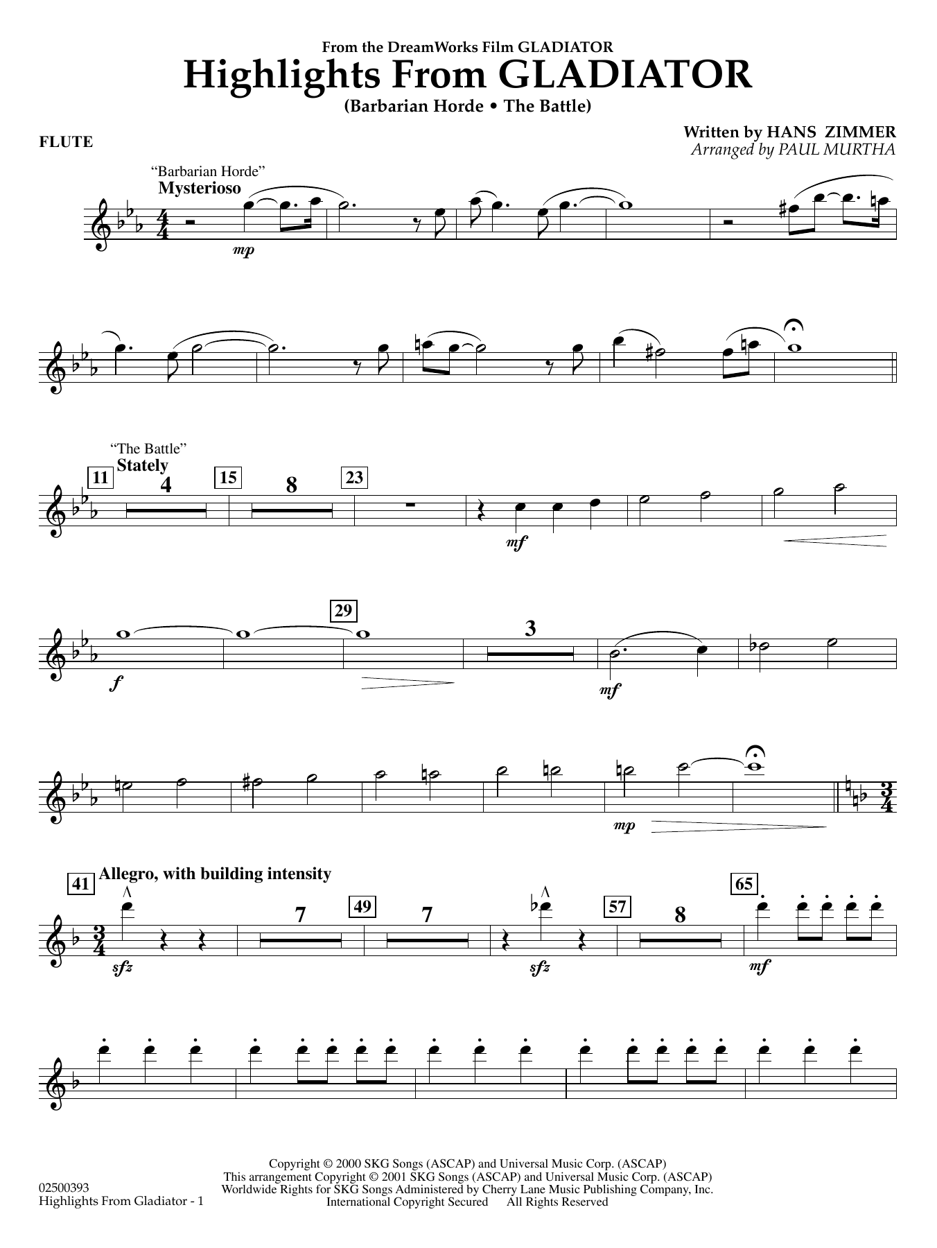 Highlights from Gladiator (arr. Paul Murtha) - Flute