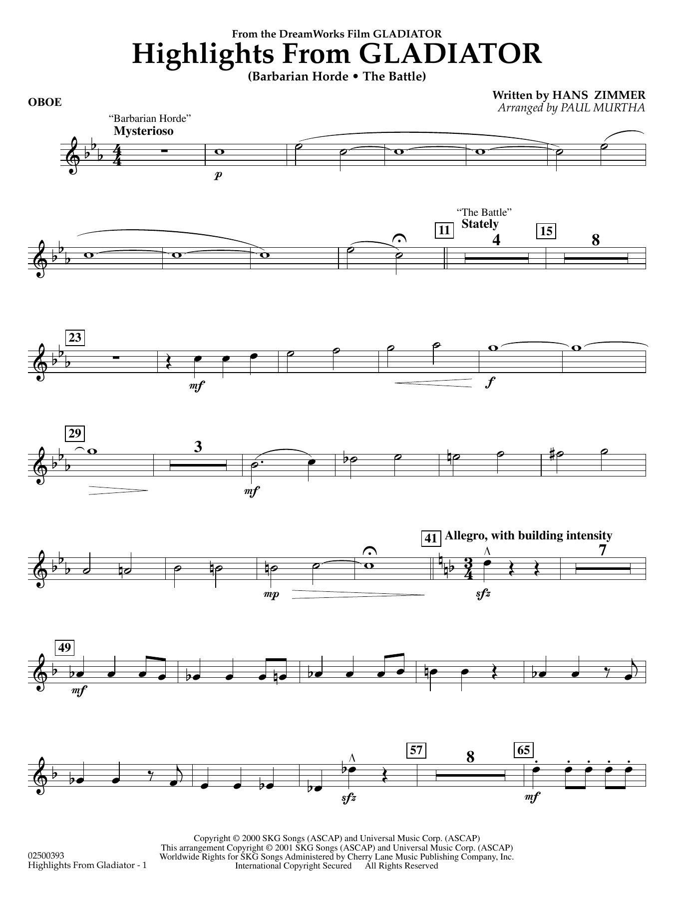 Highlights from Gladiator (arr. Paul Murtha) - Oboe