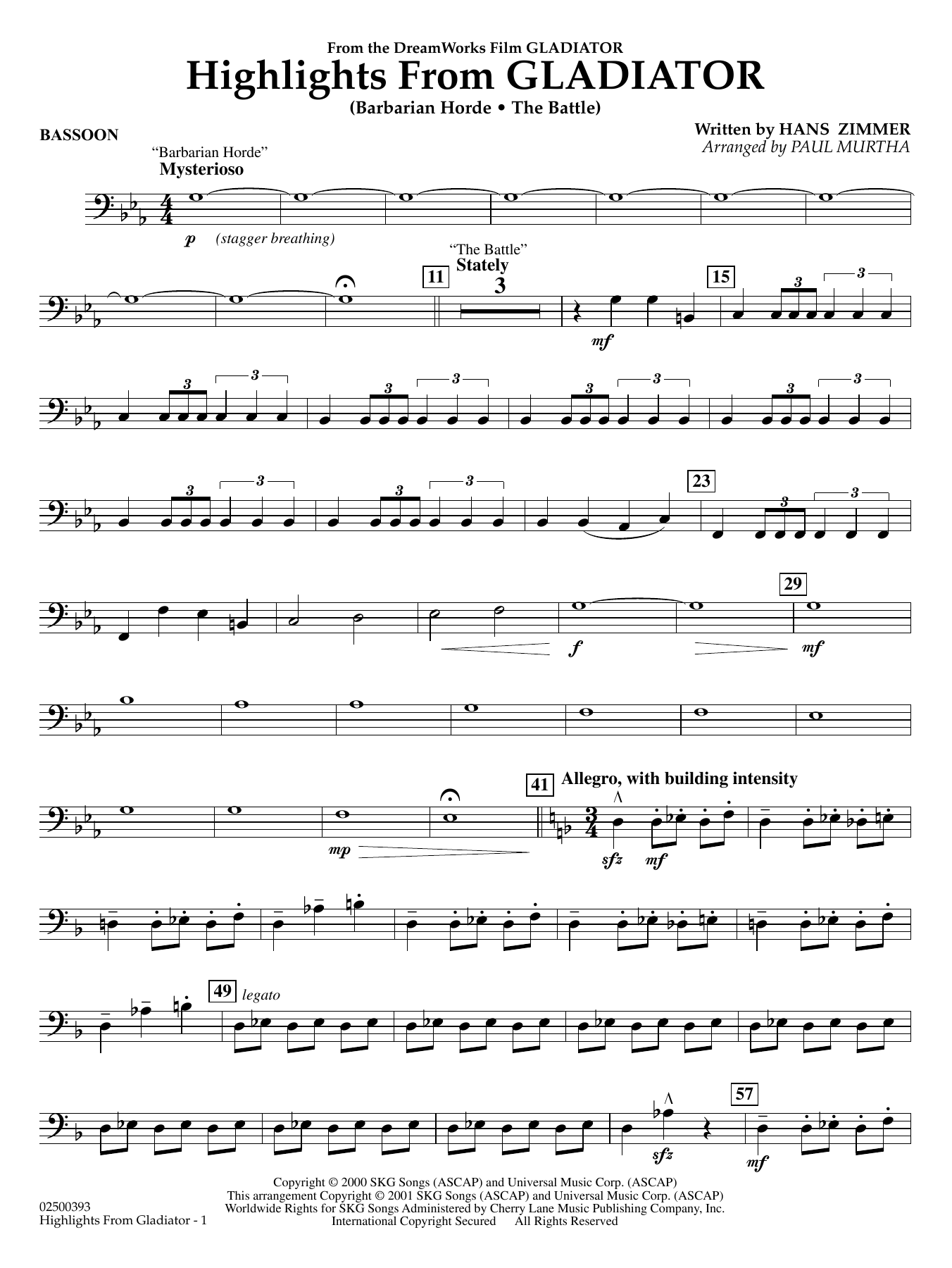 Highlights from Gladiator (arr. Paul Murtha) - Bassoon