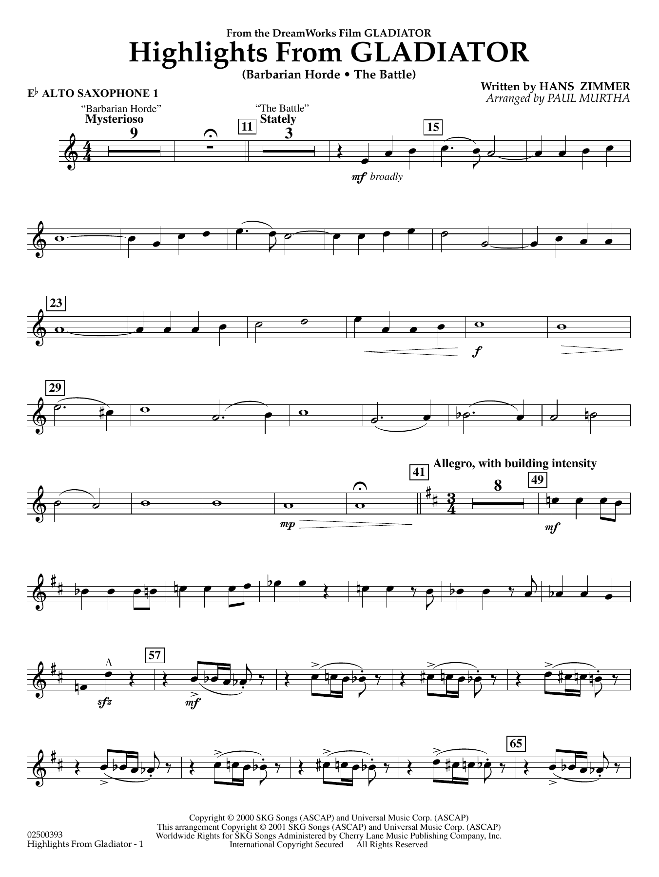 Highlights from Gladiator (arr. Paul Murtha) - Eb Alto Saxophone 1