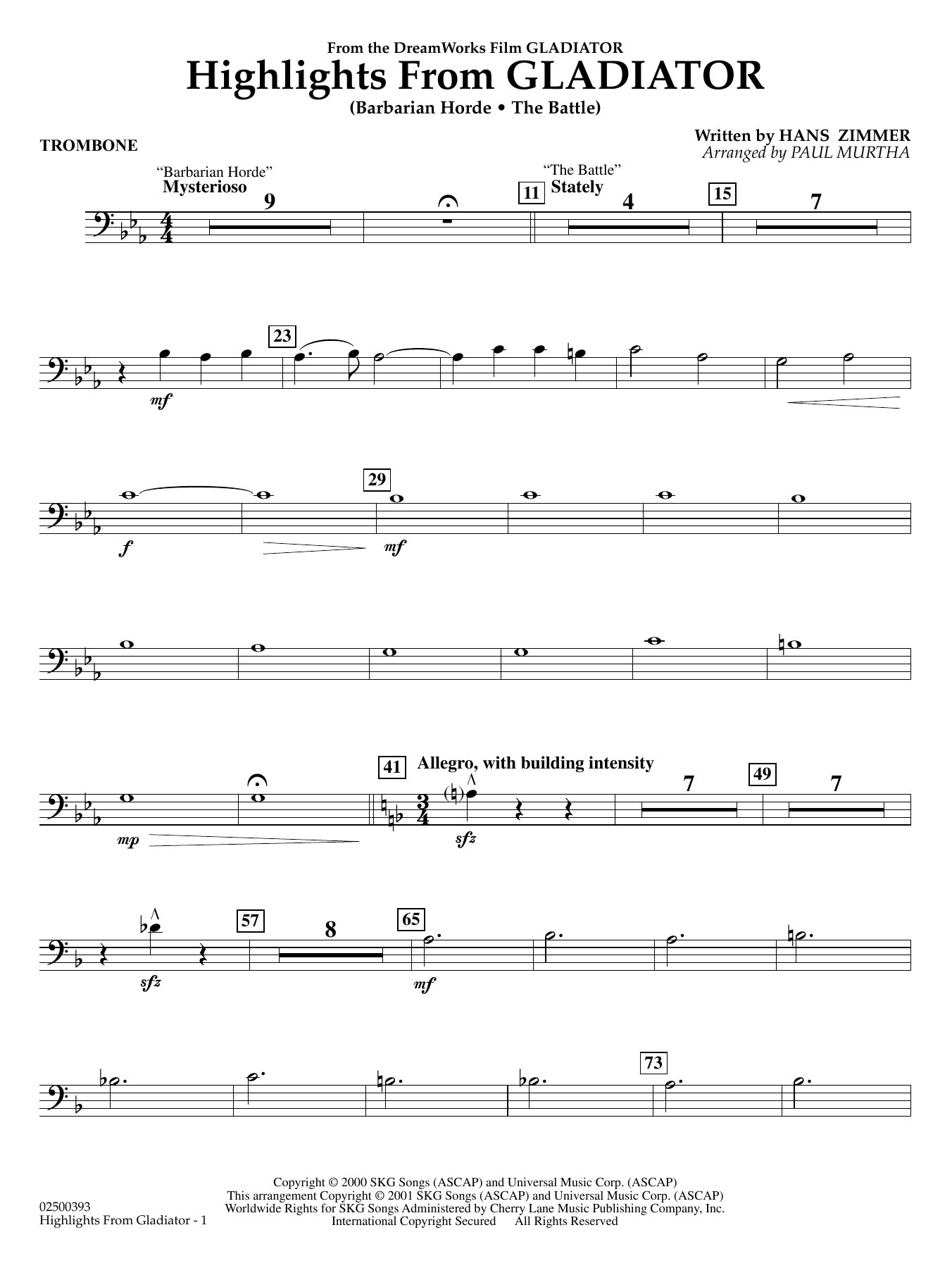 Highlights from Gladiator (arr. Paul Murtha) - Trombone
