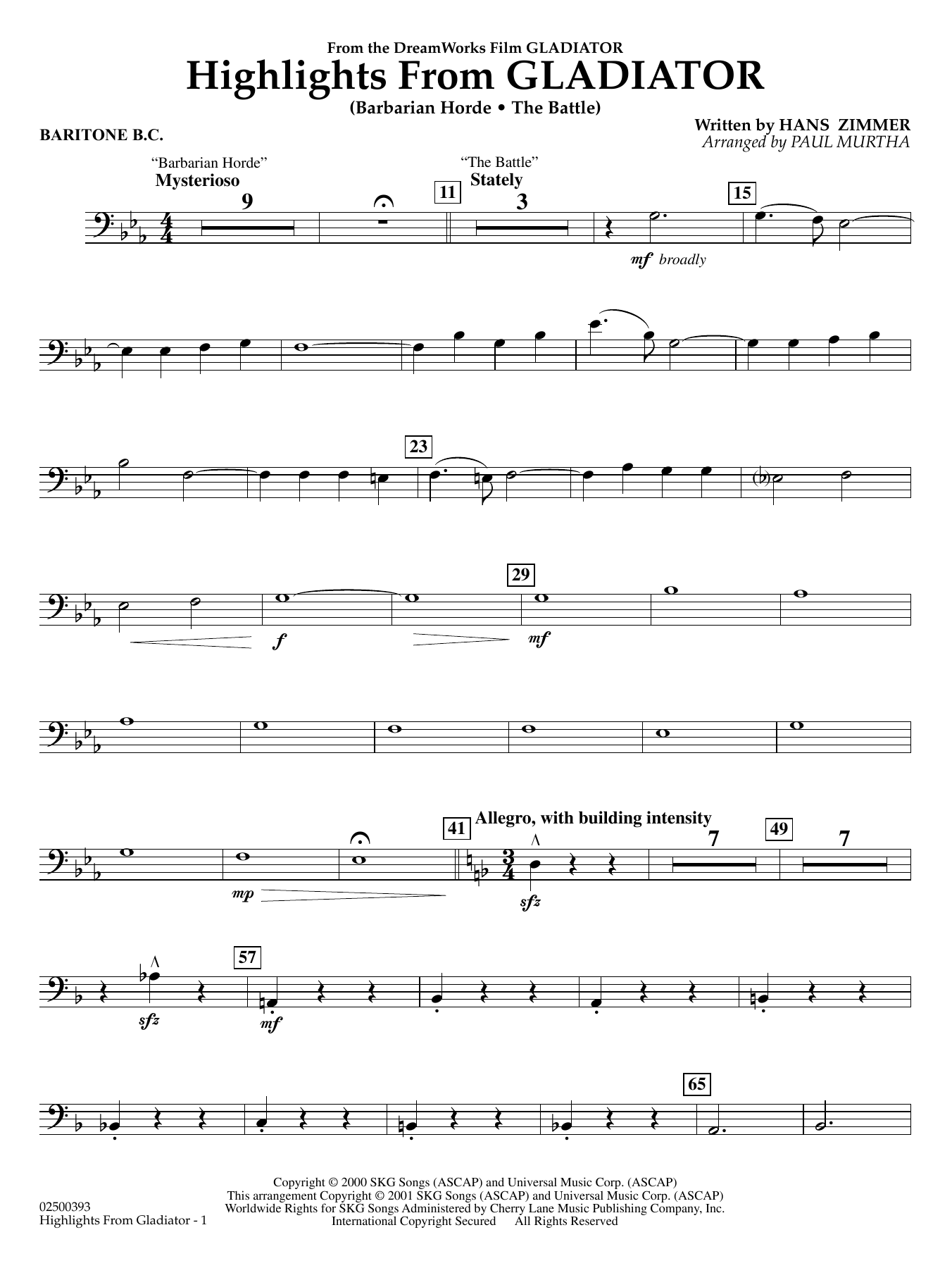 Highlights from Gladiator (arr. Paul Murtha) - Baritone B.C.