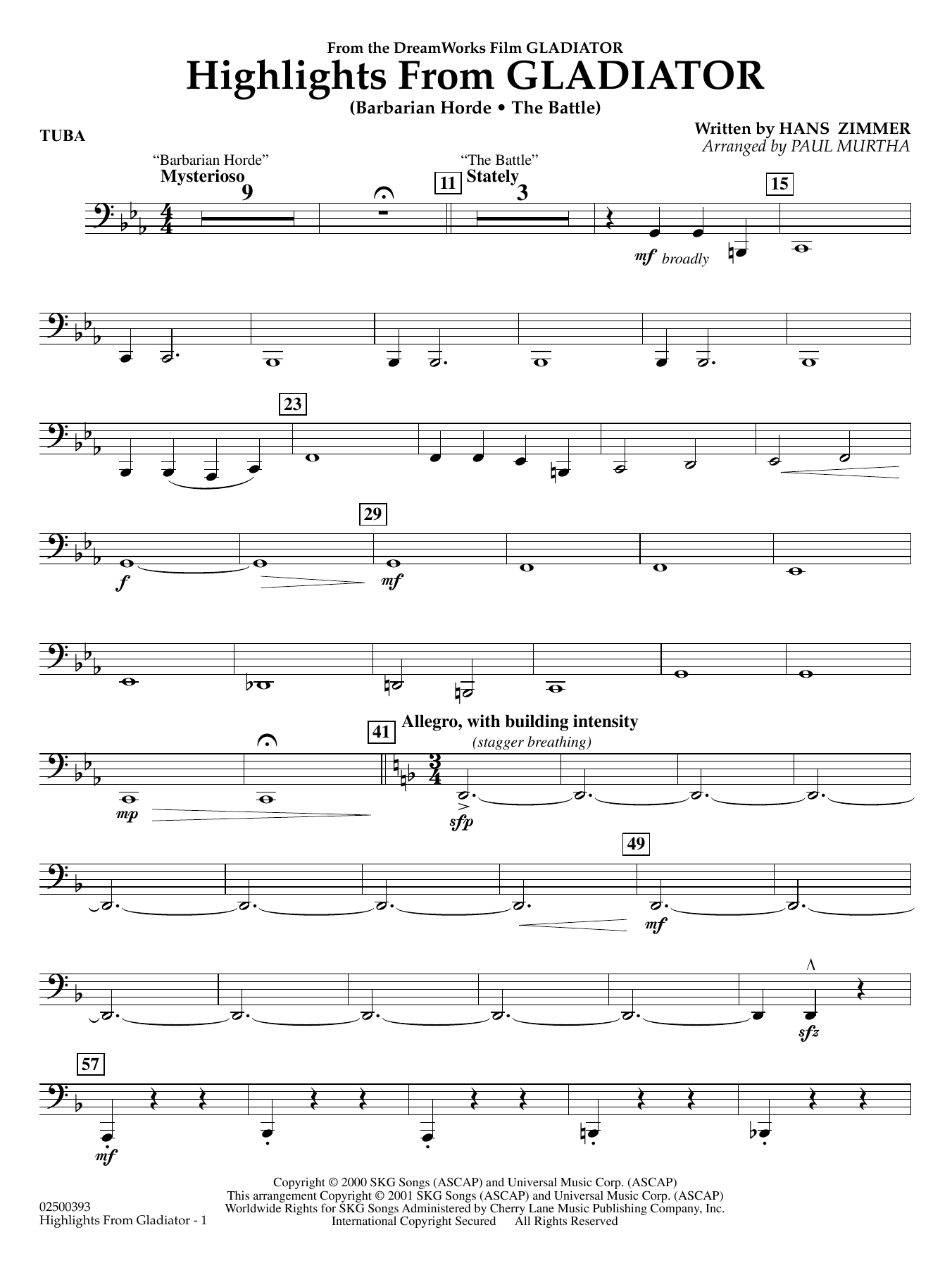 Highlights from Gladiator (arr. Paul Murtha) - Tuba