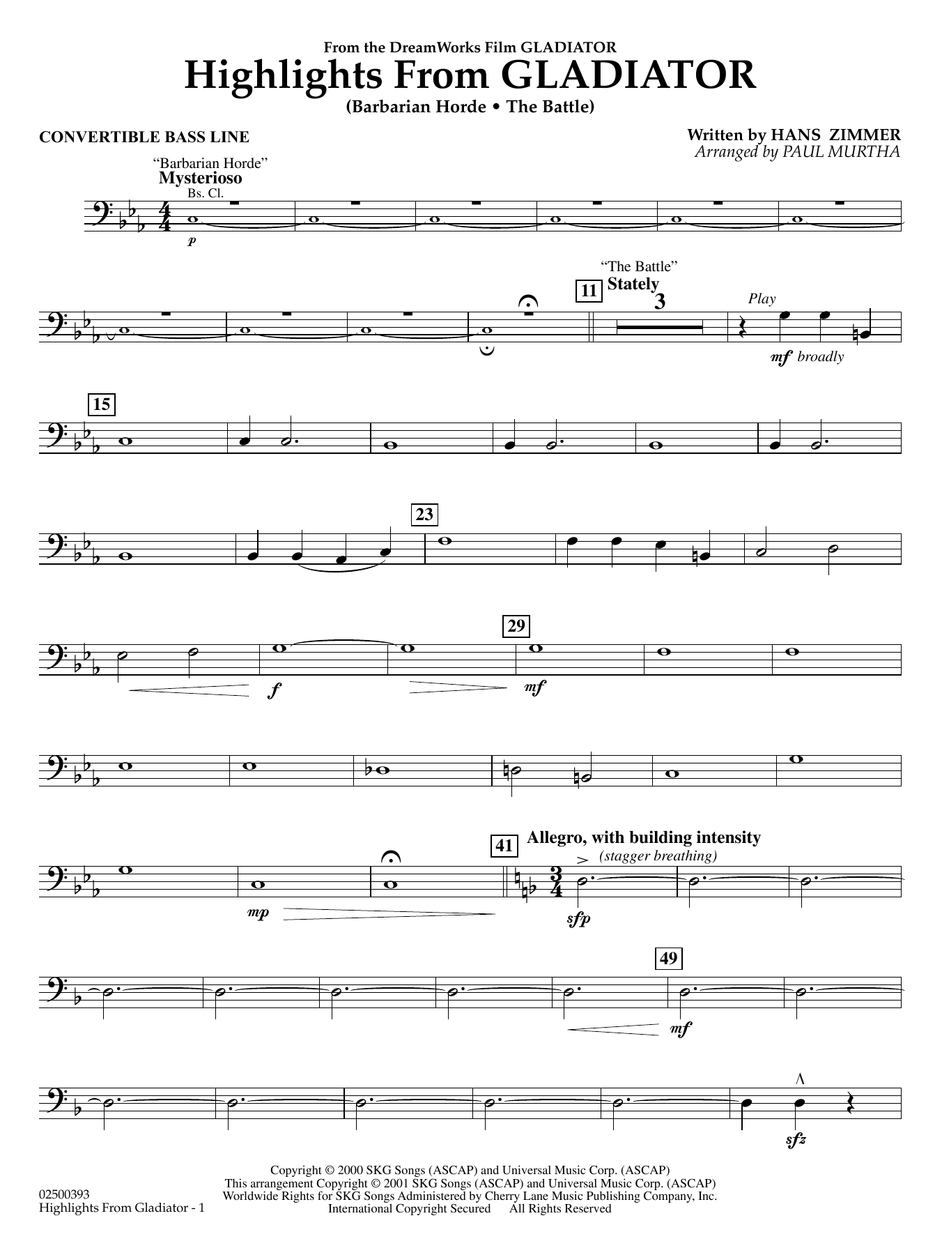 Highlights from Gladiator (arr. Paul Murtha) - Convertible Bass Line