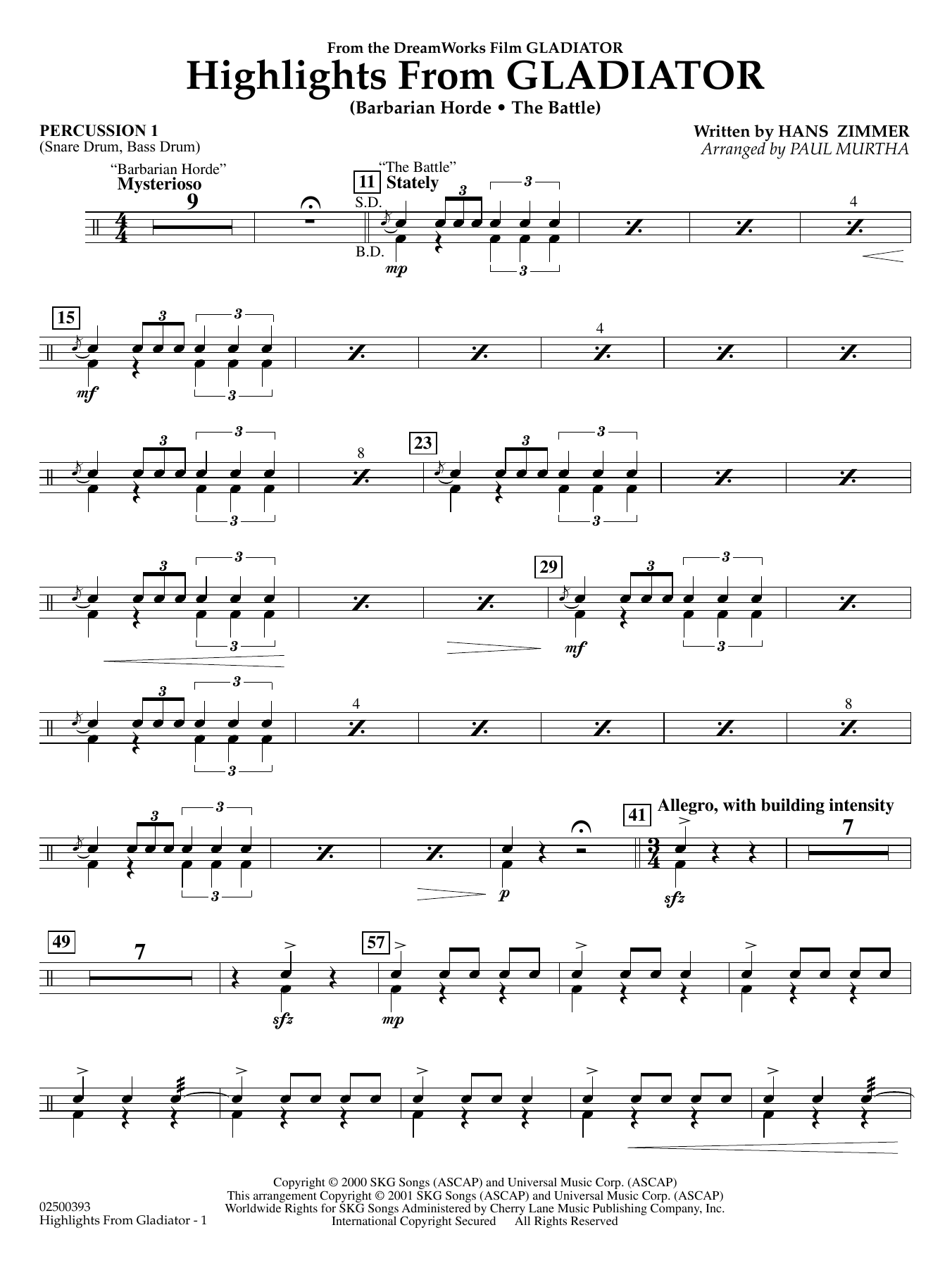 Highlights from Gladiator (arr. Paul Murtha) - Percussion 1