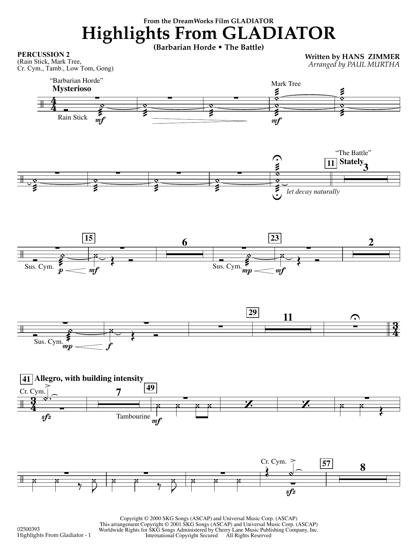 Highlights from Gladiator (arr. Paul Murtha) - Percussion 2