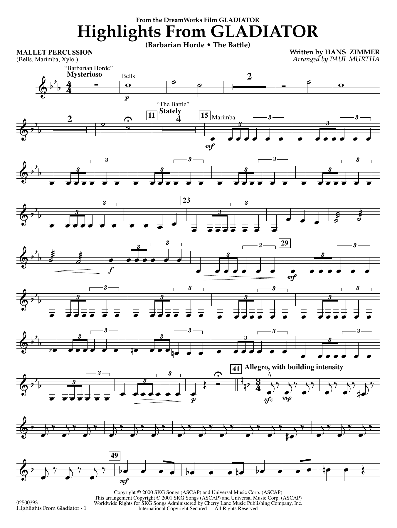 Highlights from Gladiator (arr. Paul Murtha) - Mallet Percussion