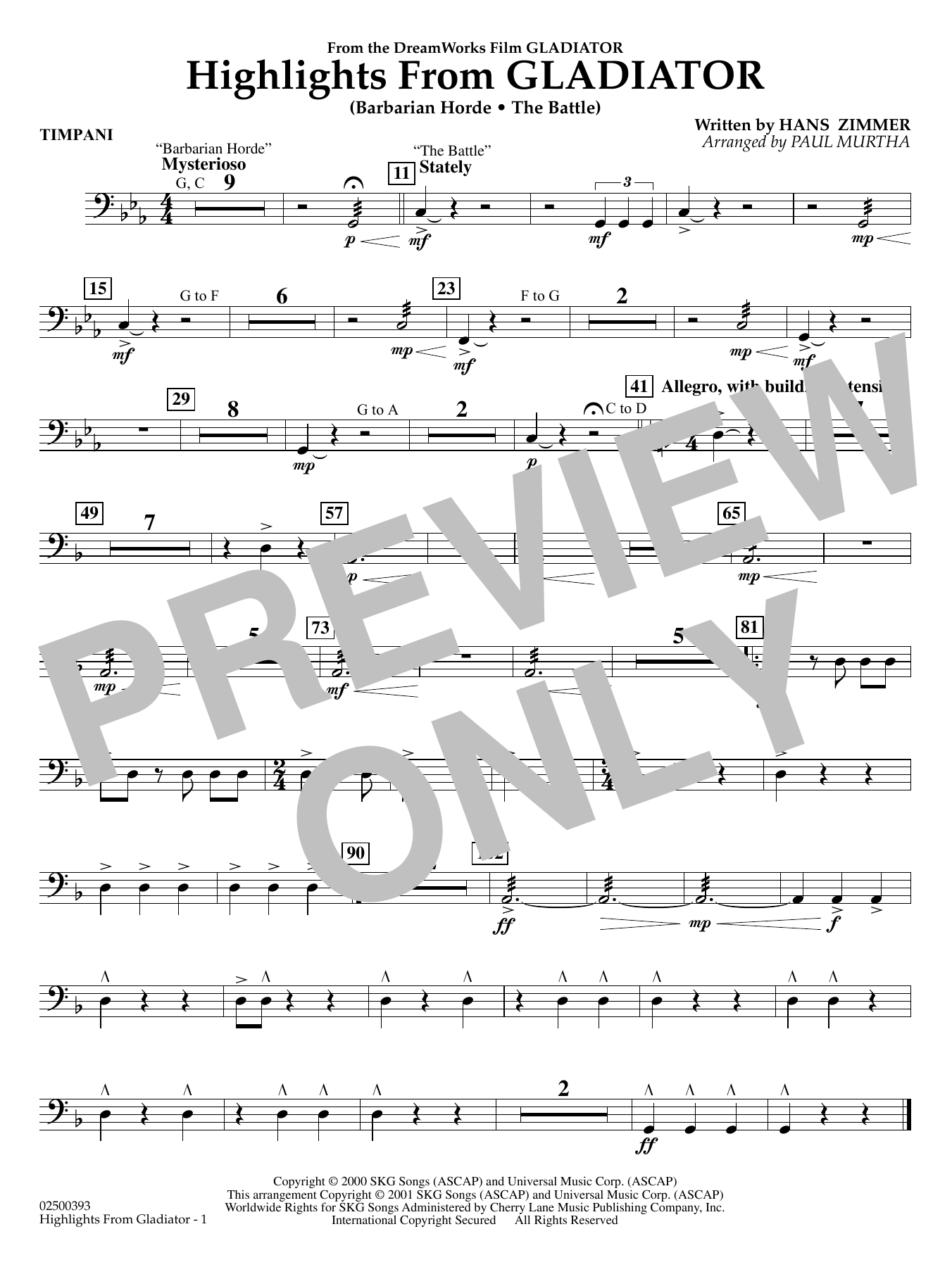 Highlights from Gladiator (arr. Paul Murtha) - Timpani