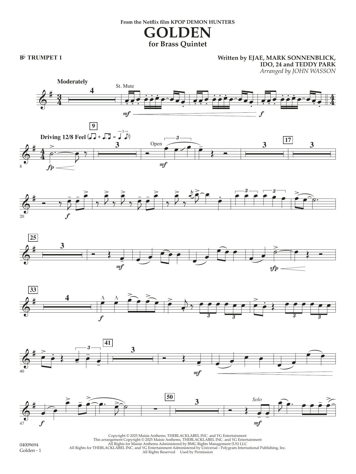 Golden (from KPop Demon Hunters) (arr. John Wasson) - Bb Trumpet 1