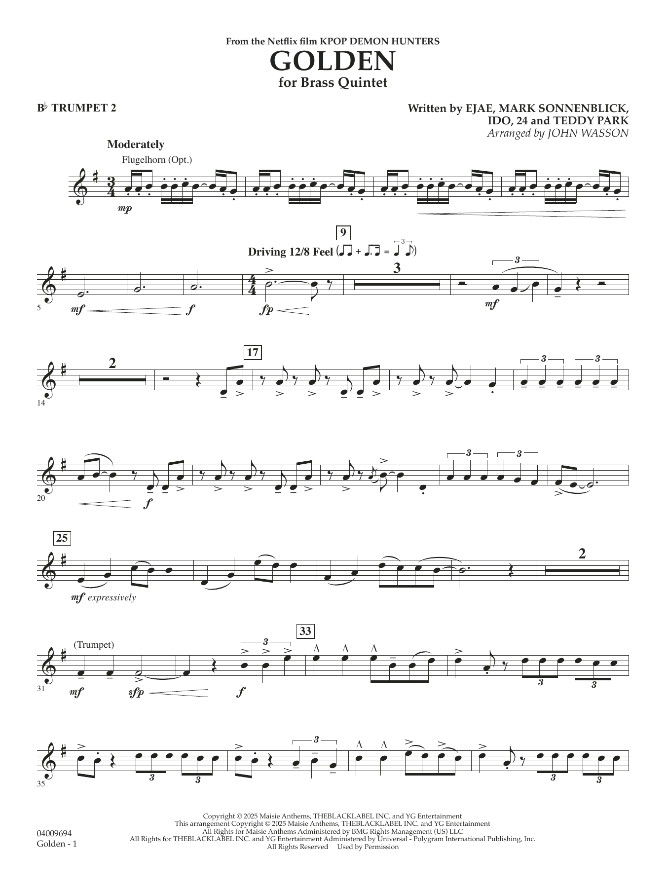 Golden (from KPop Demon Hunters) (arr. John Wasson) - Bb Trumpet 2