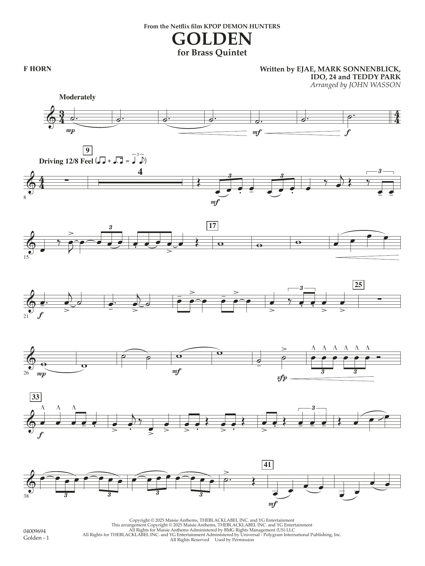 Golden (from KPop Demon Hunters) (arr. John Wasson) - F Horn