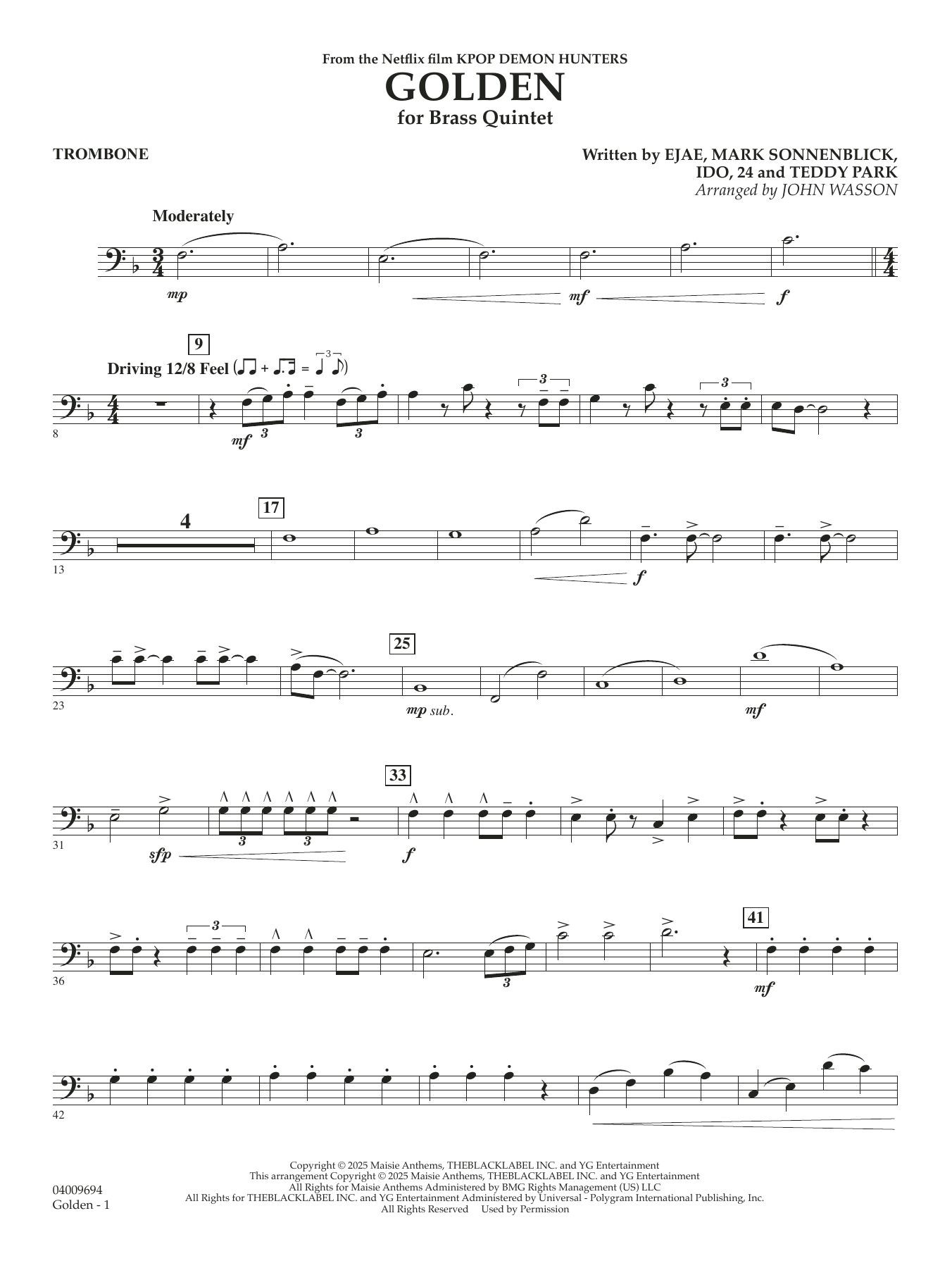 Golden (from KPop Demon Hunters) (arr. John Wasson) - Trombone