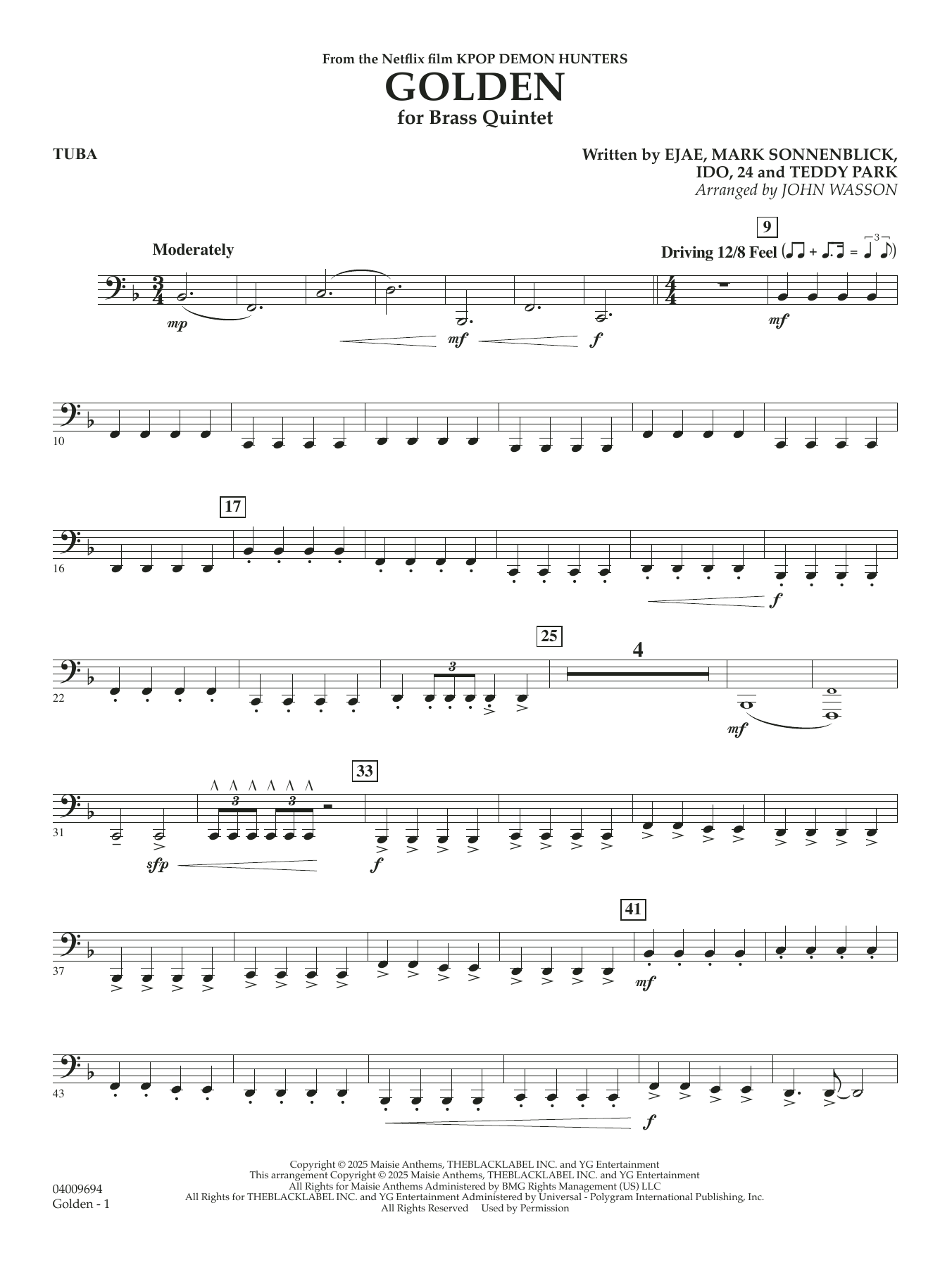 Golden (from KPop Demon Hunters) (arr. John Wasson) - Tuba