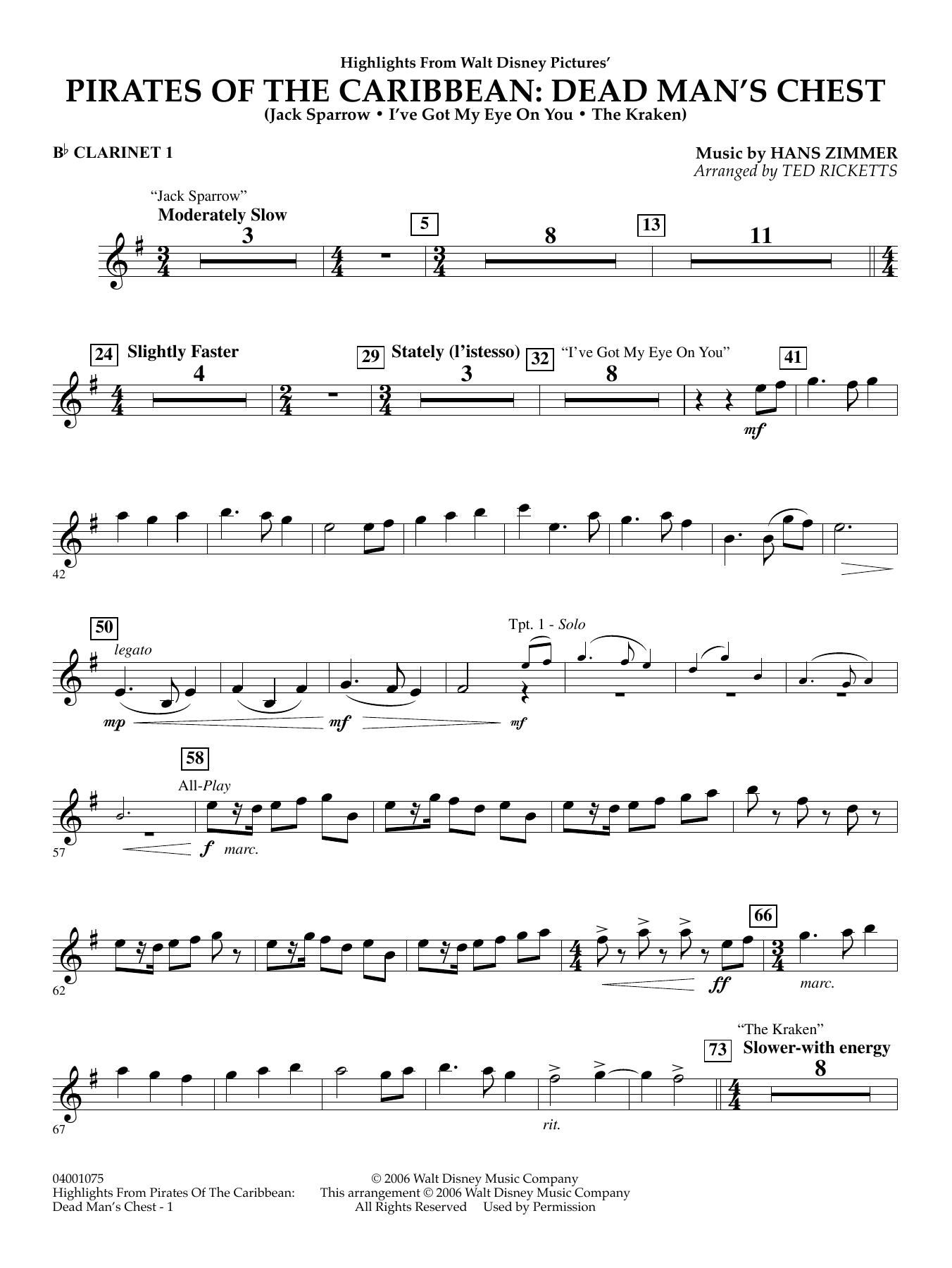 Highlights from Pirates Of The Caribbean: Dead Man's Chest - Bb Clarinet 1