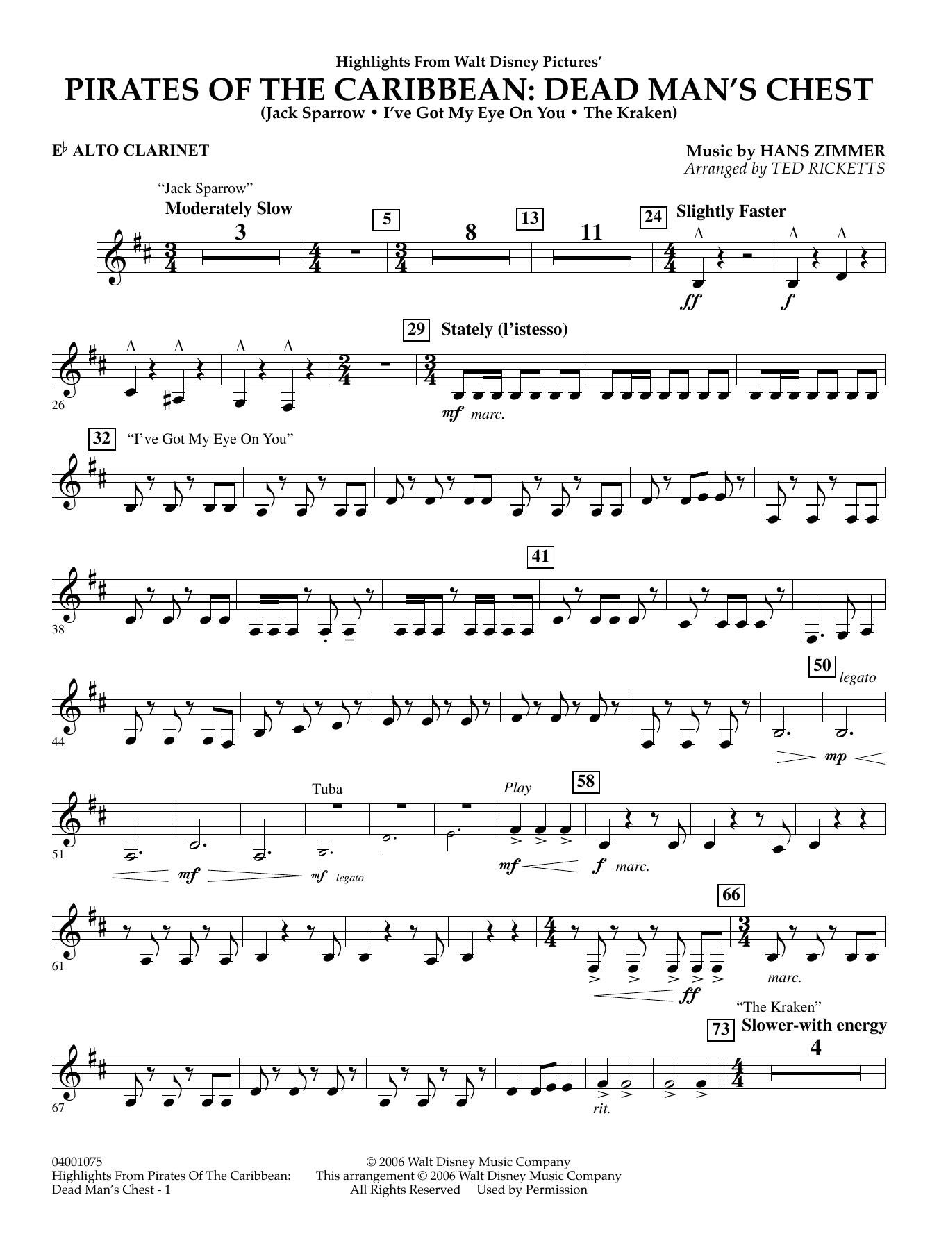 Highlights from Pirates Of The Caribbean: Dead Man's Chest - Eb Alto Clarinet