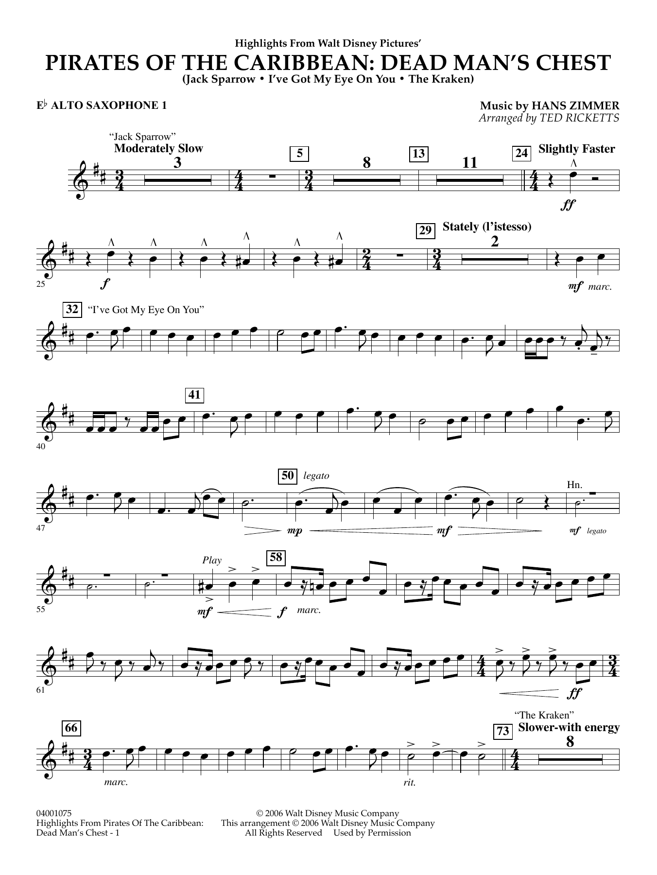 Highlights from Pirates Of The Caribbean: Dead Man's Chest - Eb Alto Saxophone 1