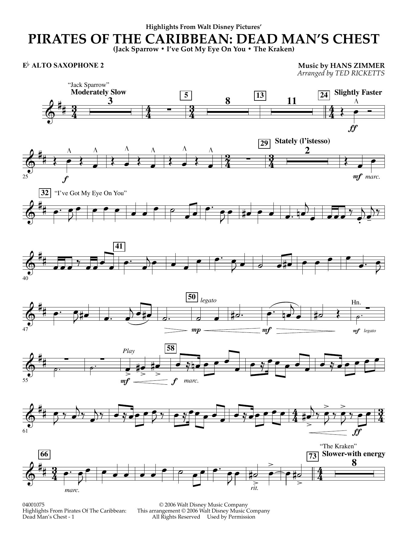 Highlights from Pirates Of The Caribbean: Dead Man's Chest - Eb Alto Saxophone 2