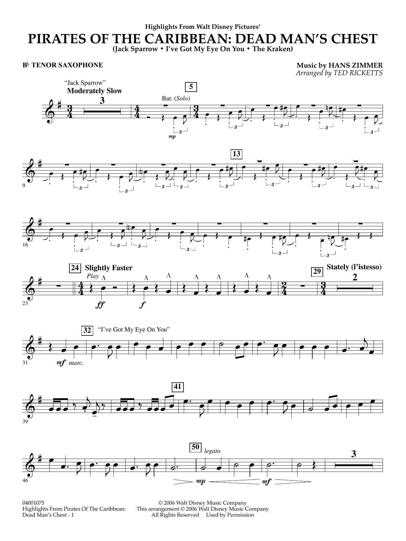 Highlights from Pirates Of The Caribbean: Dead Man's Chest - Bb Tenor Saxophone