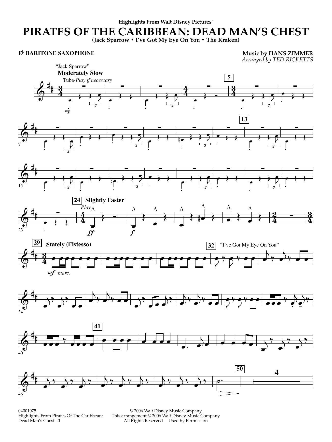 Highlights from Pirates Of The Caribbean: Dead Man's Chest - Eb Baritone Saxophone