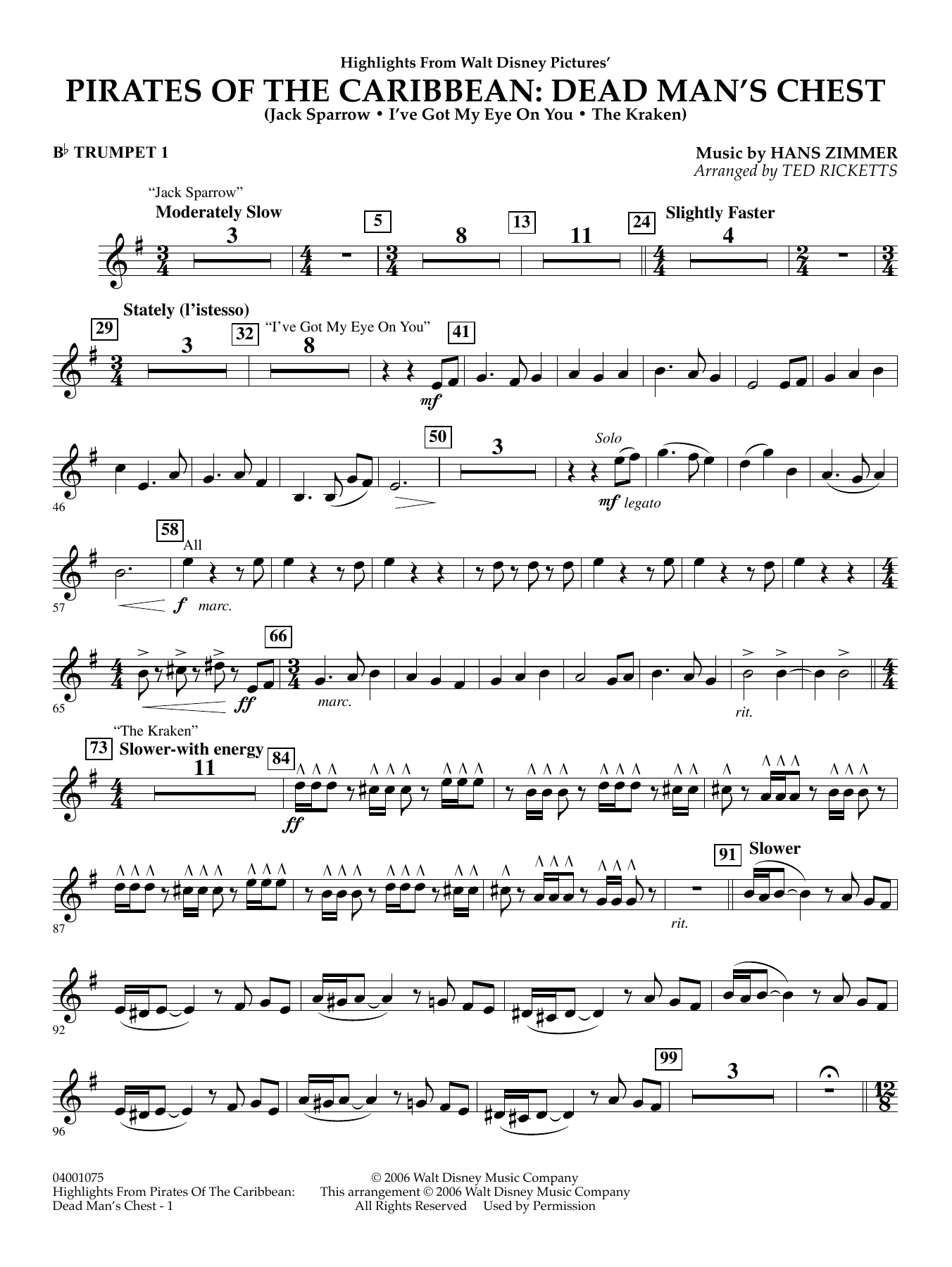 Highlights from Pirates Of The Caribbean: Dead Man's Chest - Bb Trumpet 1