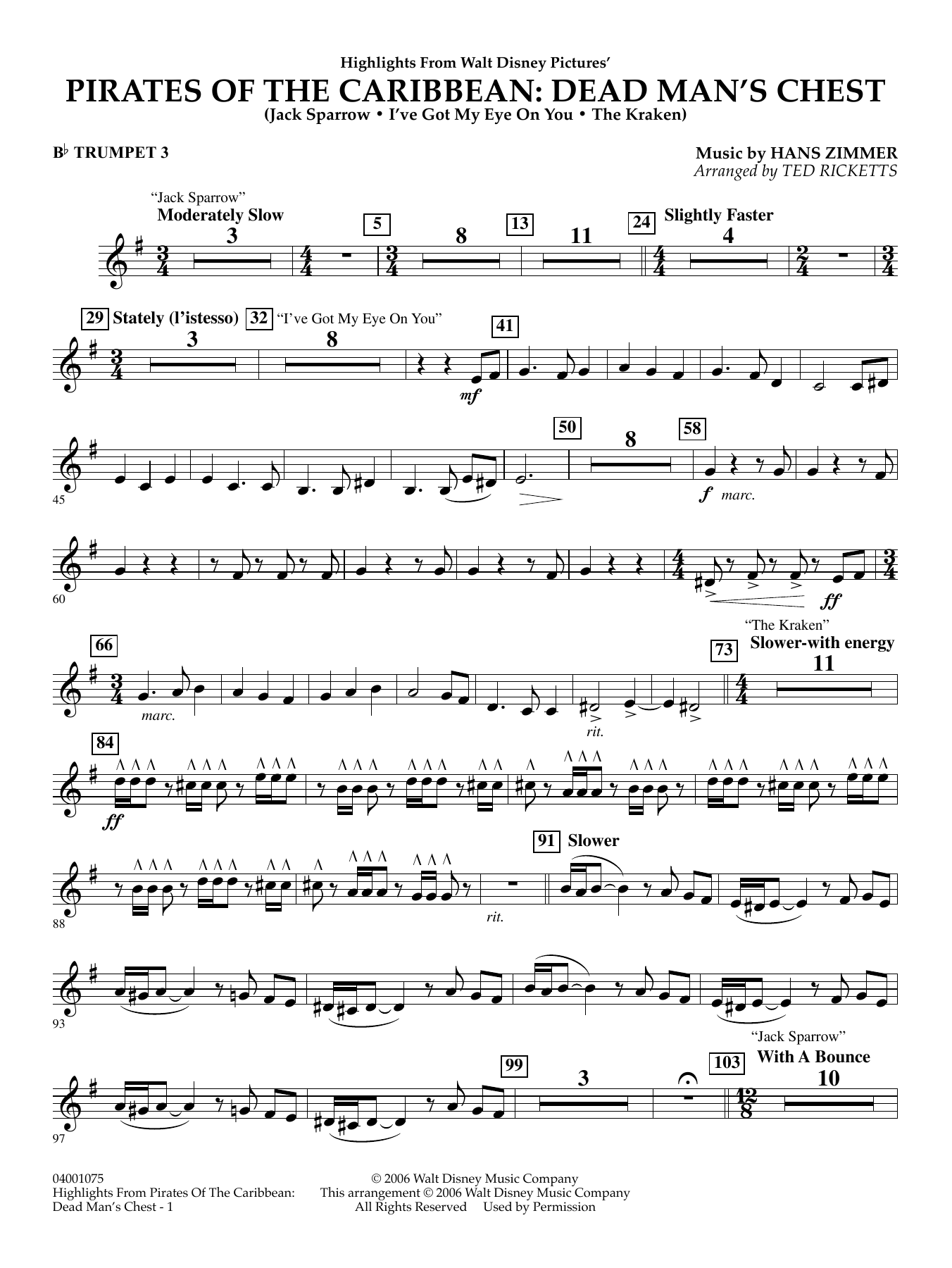 Highlights from Pirates Of The Caribbean: Dead Man's Chest - Bb Trumpet 3