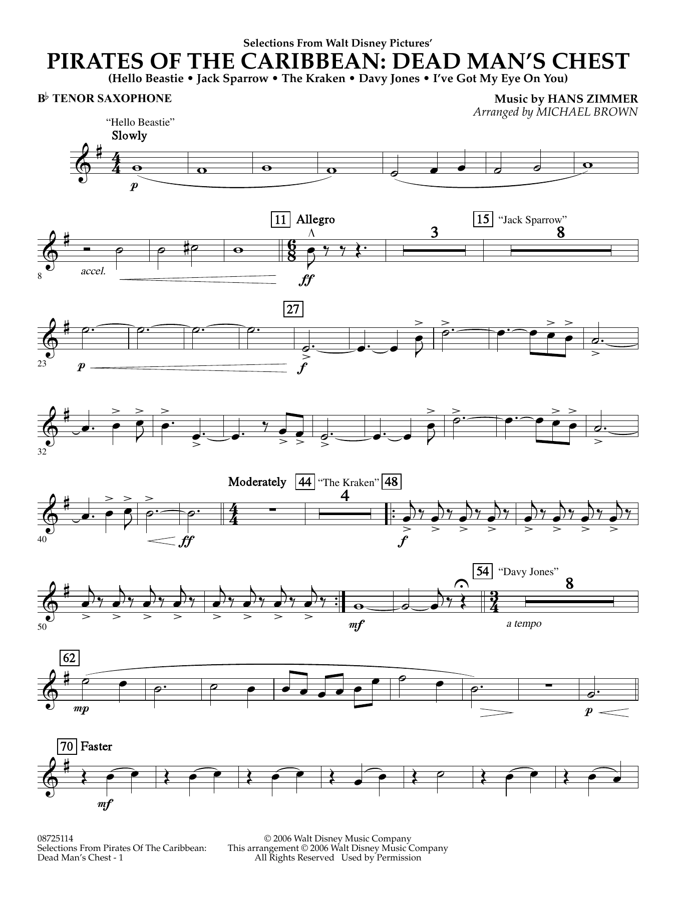 Pirates of the Caribbean: Dead Man's Chest (Selections from) (arr. Brown) - Bb Tenor Saxophone
