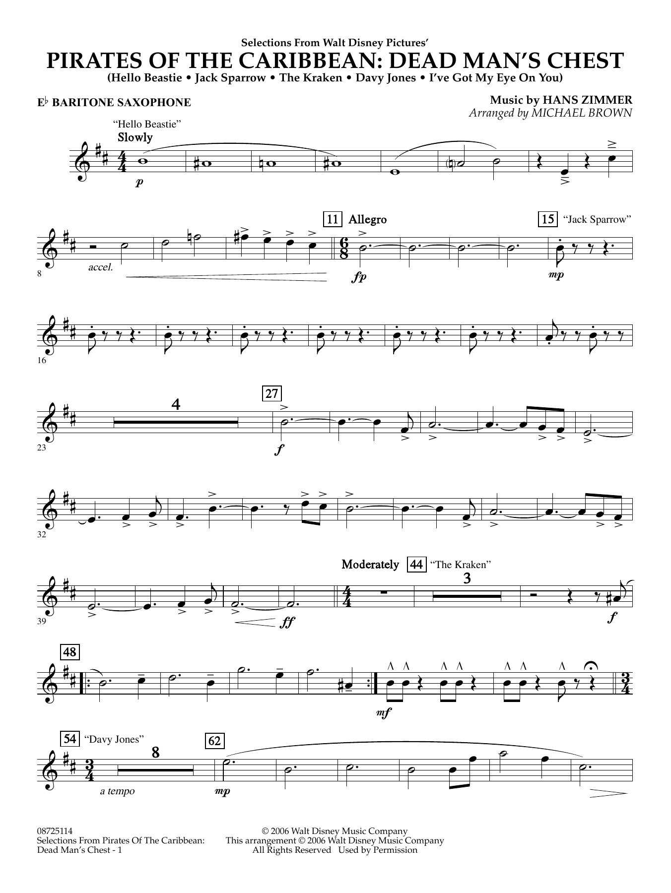 Pirates of the Caribbean: Dead Man's Chest (Selections from) (arr. Brown) - Eb Baritone Saxophone