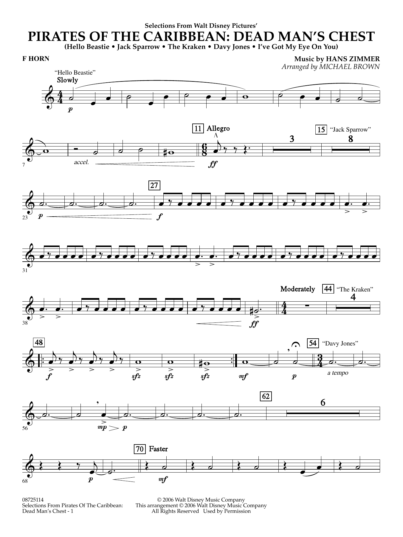 Pirates of the Caribbean: Dead Man's Chest (Selections from) (arr. Brown) - F Horn