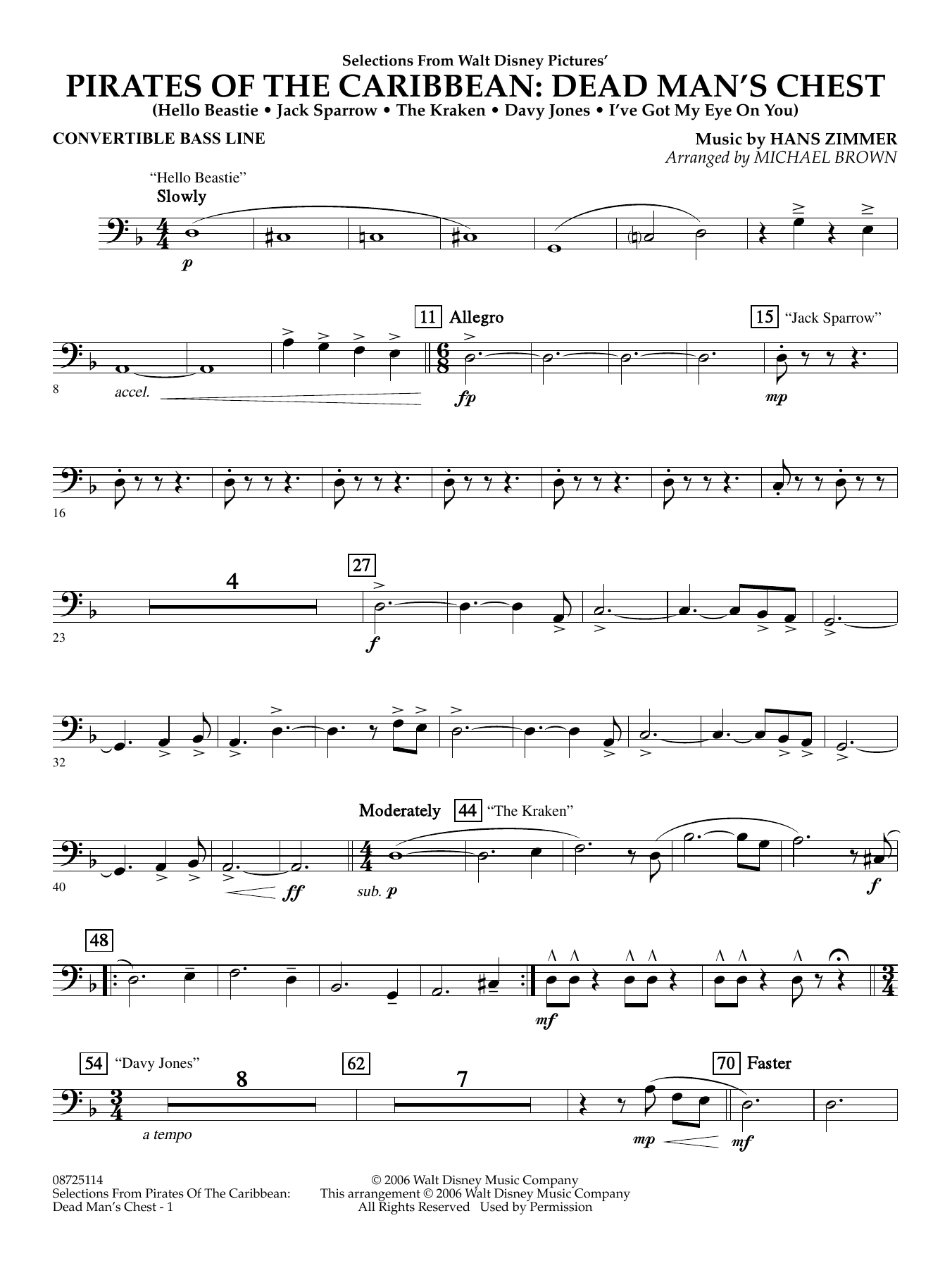 Pirates of the Caribbean: Dead Man's Chest (Selections from) (arr. Brown) - Convertible Bass Line
