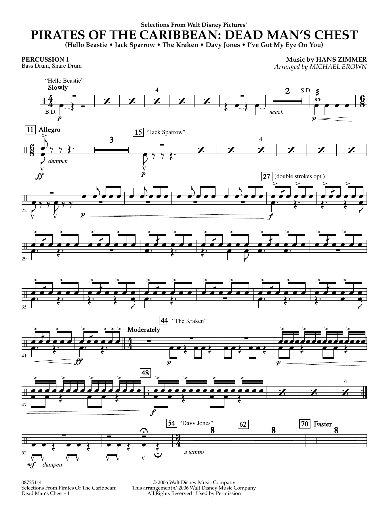 Pirates of the Caribbean: Dead Man's Chest (Selections from) (arr. Brown) - Percussion 1