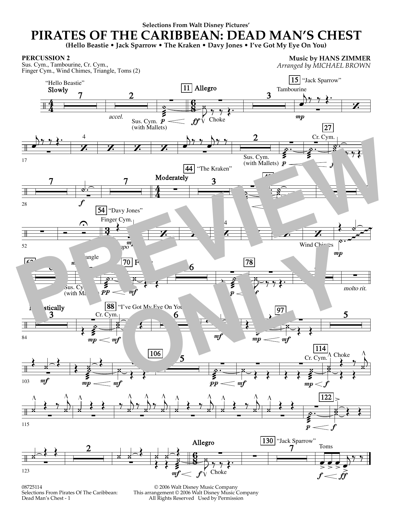 Pirates of the Caribbean: Dead Man's Chest (Selections from) (arr. Brown) - Percussion 2