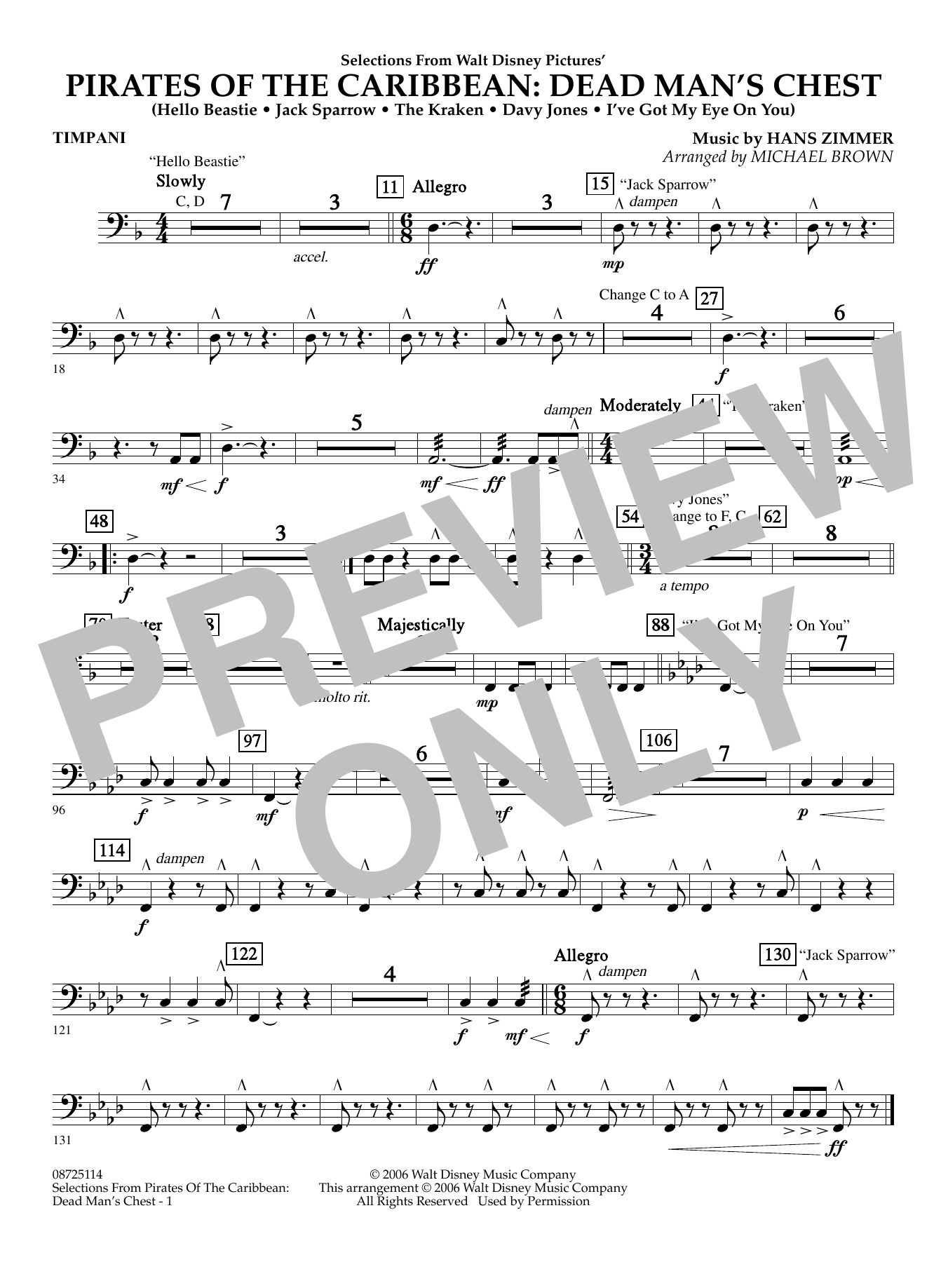 Pirates of the Caribbean: Dead Man's Chest (Selections from) (arr. Brown) - Timpani