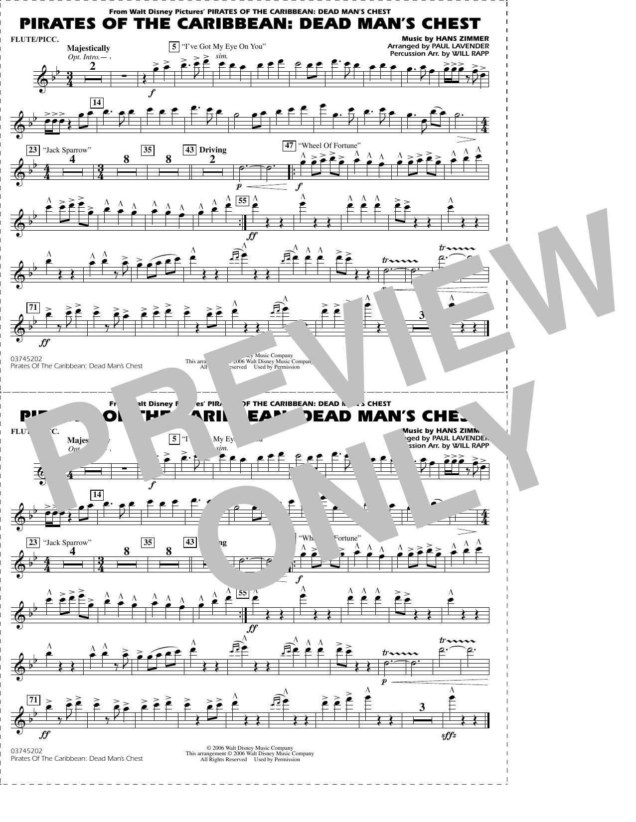 Pirates of the Caribbean: Dead Man's Chest (arr. Lavender & Rapp) - Flute/Piccolo