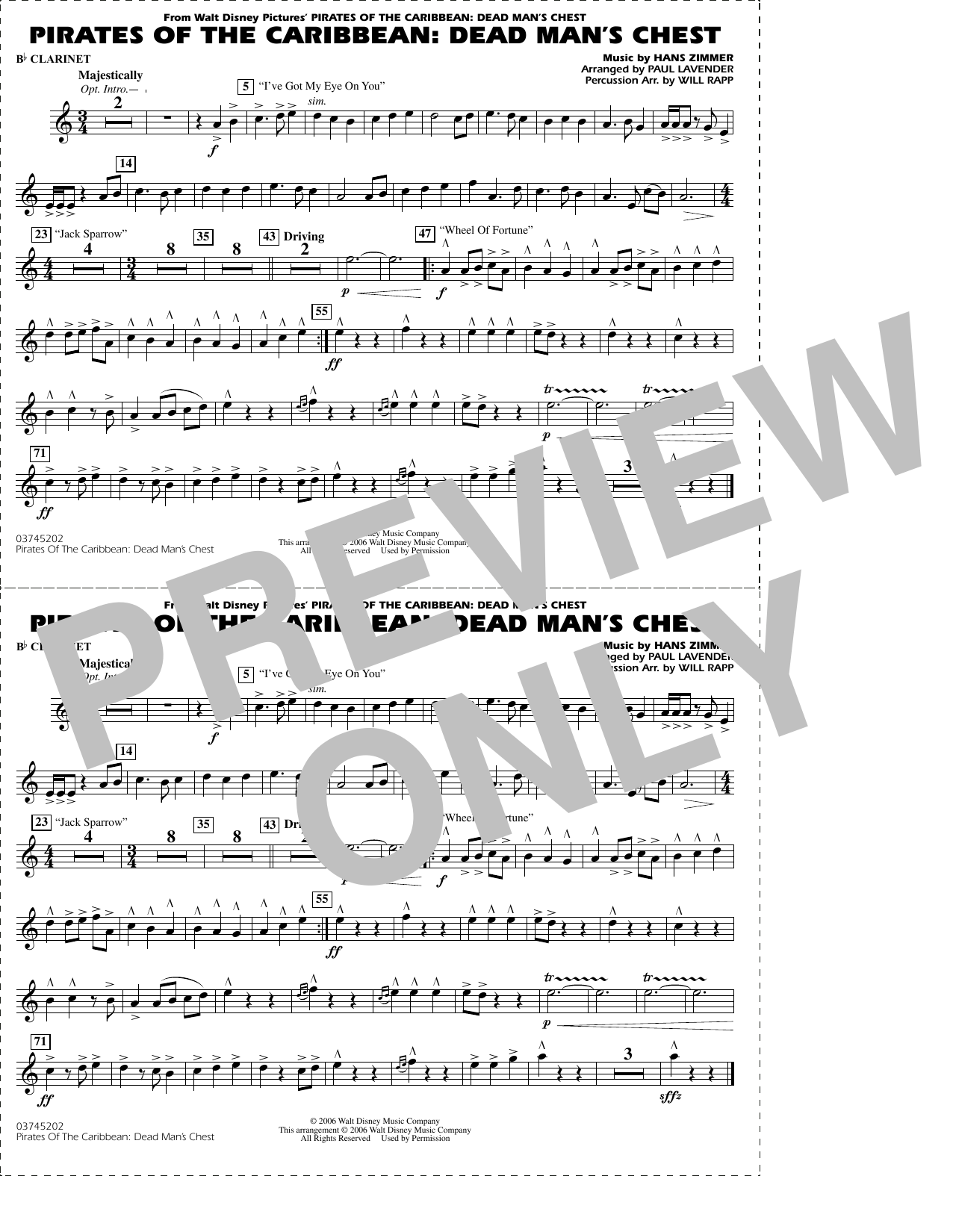 Pirates of the Caribbean: Dead Man's Chest (arr. Lavender & Rapp) - Bb Clarinet