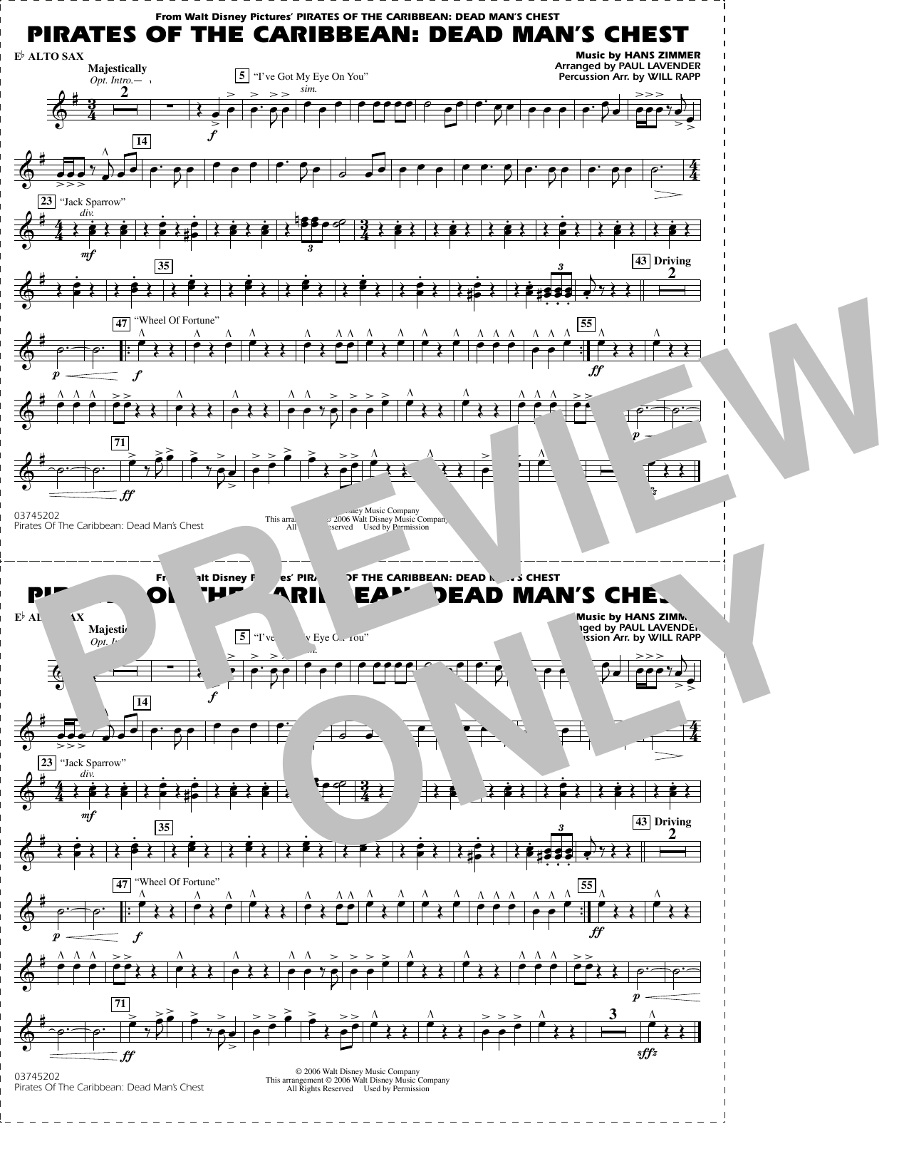 Pirates of the Caribbean: Dead Man's Chest (arr. Lavender & Rapp) - Eb Alto Sax