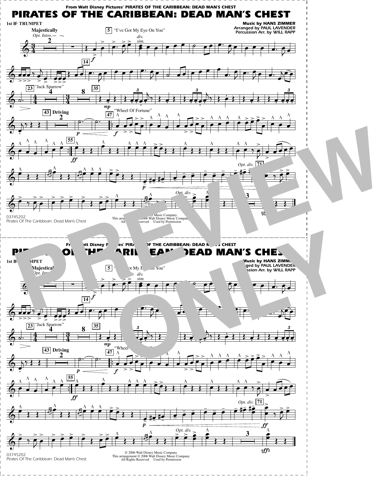 Pirates of the Caribbean: Dead Man's Chest (arr. Lavender & Rapp) - 1st Bb Trumpet