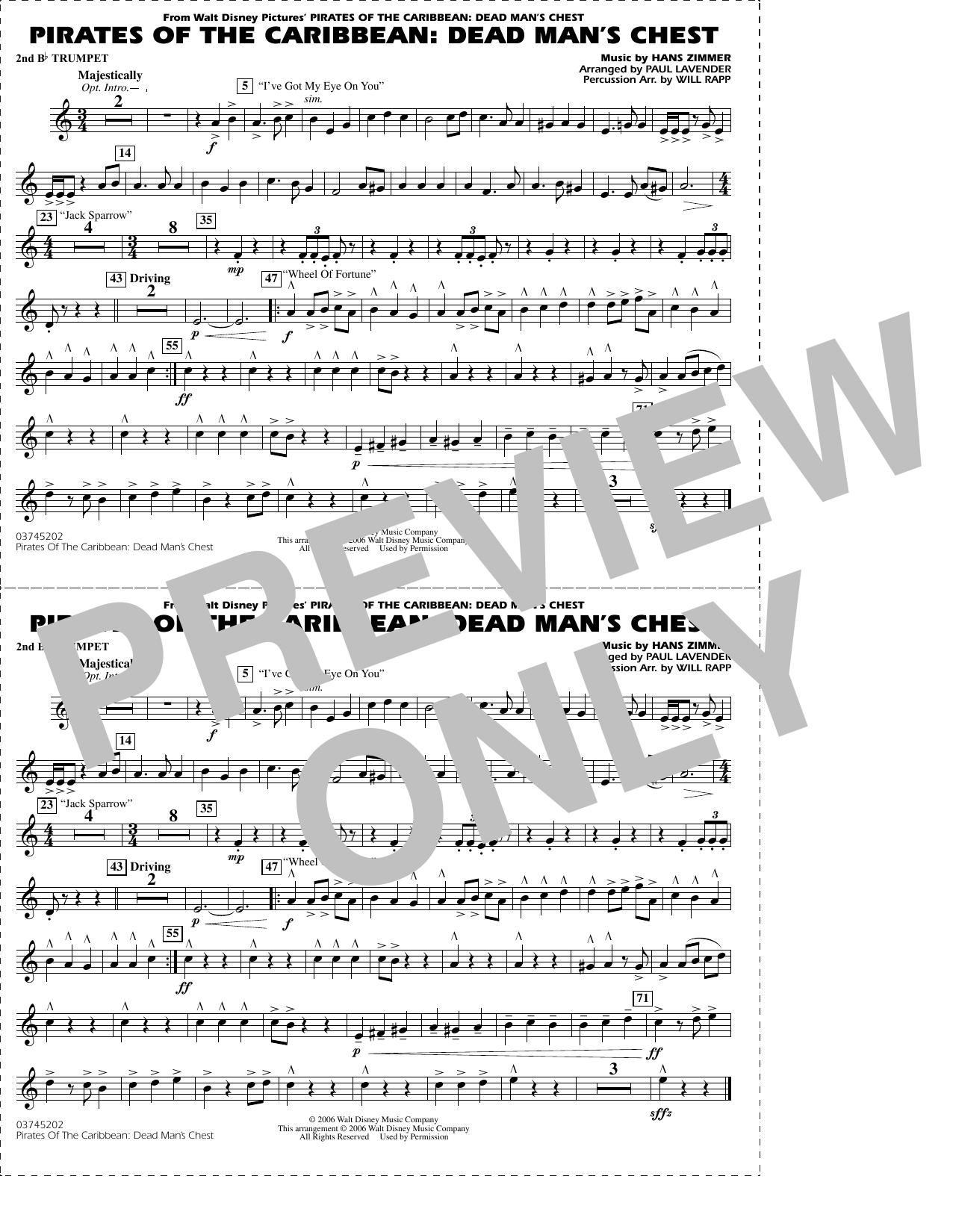 Pirates of the Caribbean: Dead Man's Chest (arr. Lavender & Rapp) - 2nd Bb Trumpet